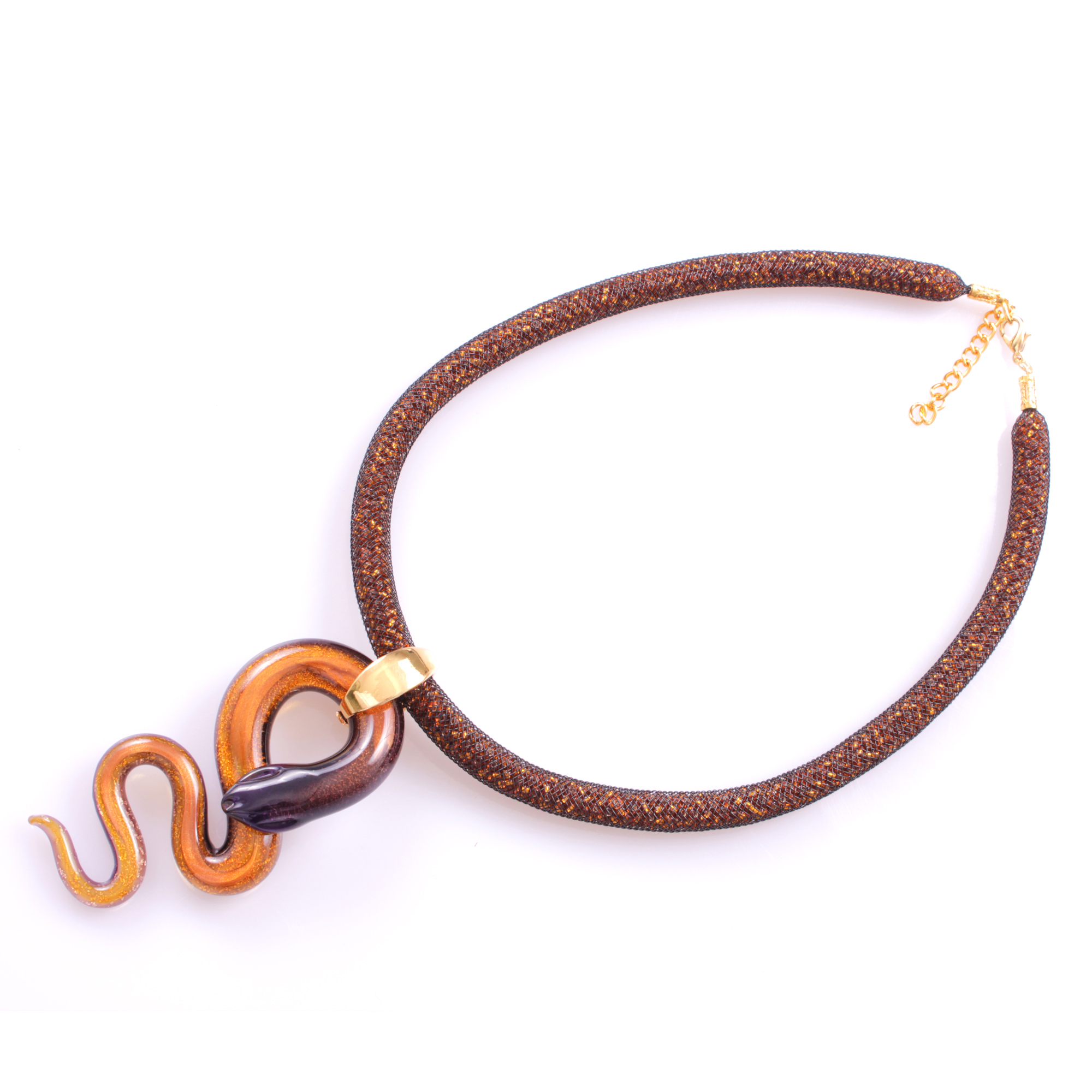 Super Collier "Coda Grande Deluxe" Finest Murano Glas-lila-kupfer