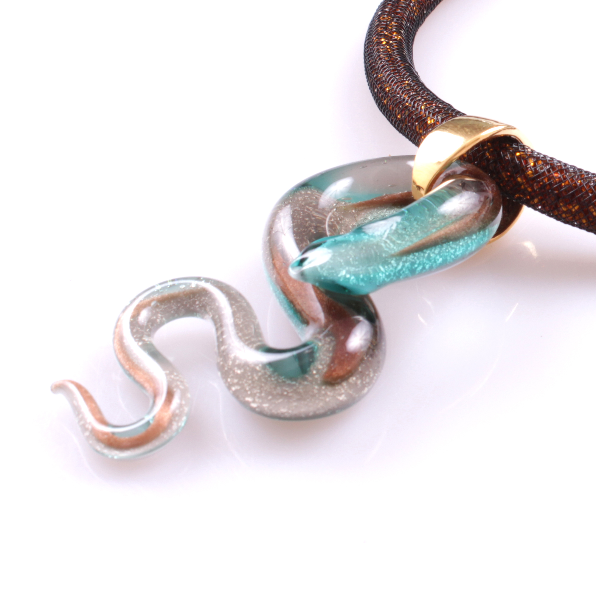 Super Collier "Coda Grande Deluxe" Finest Murano Glas-türkis-kupfer