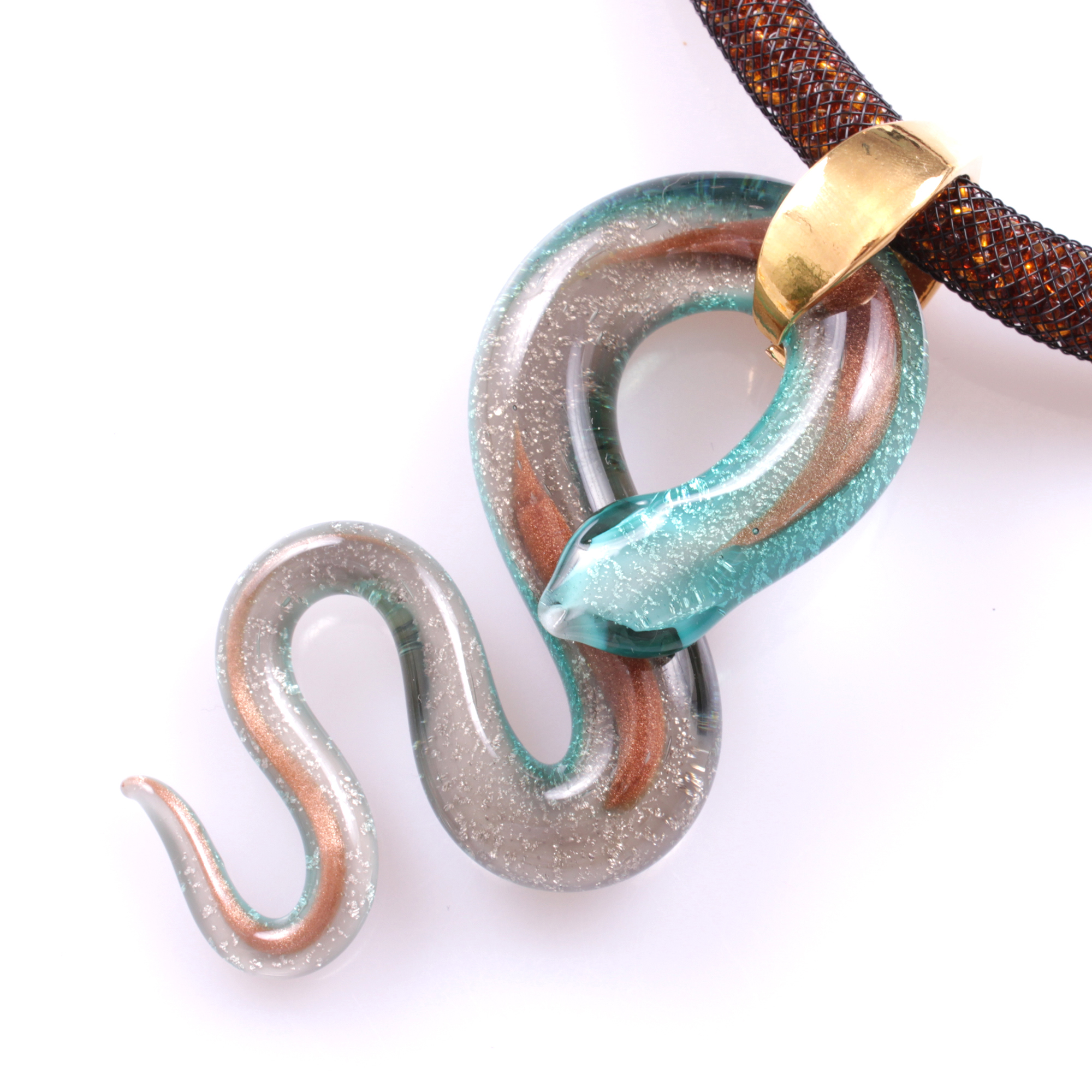 Super Collier "Coda Grande Deluxe" Finest Murano Glas-türkis-kupfer