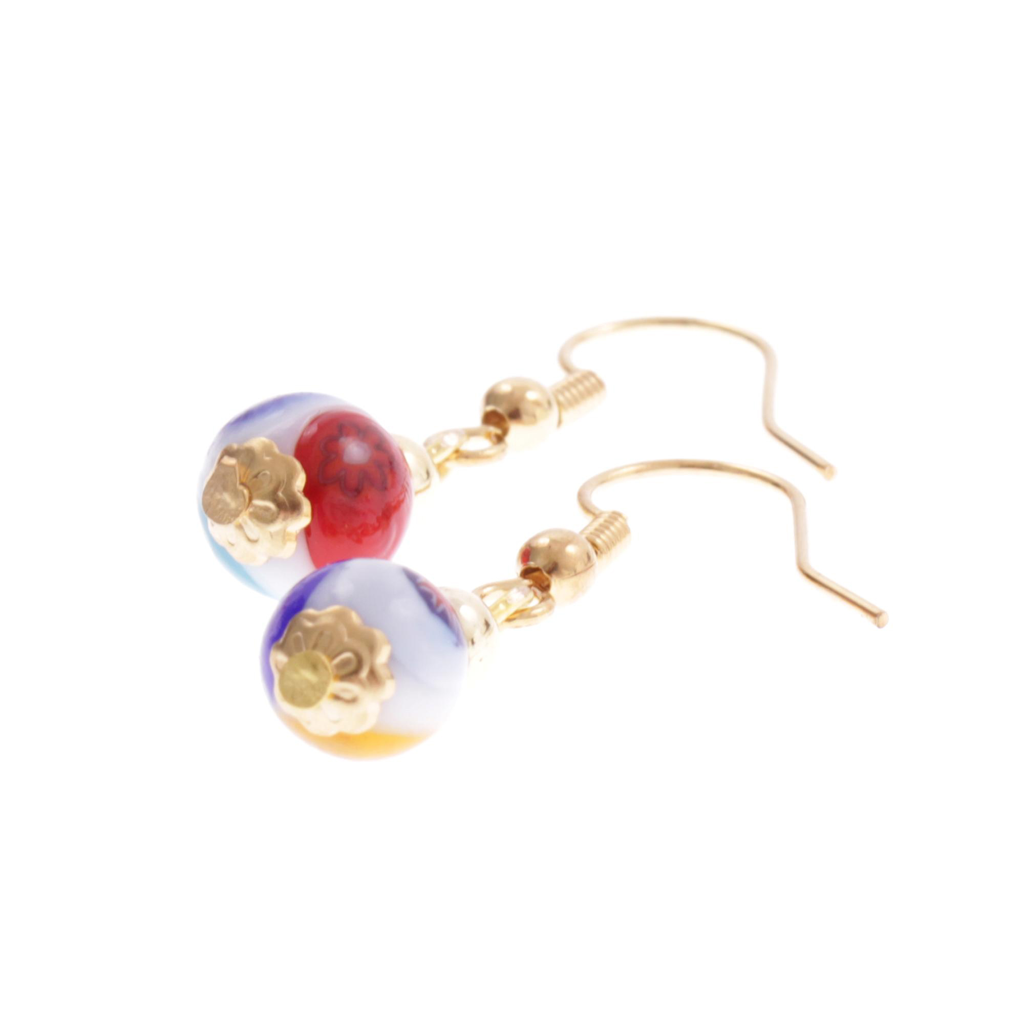 Murano Glas Ohrhaken "White Mille Fiori 8" Ohrschmuck Ohrhänger-weiß gold