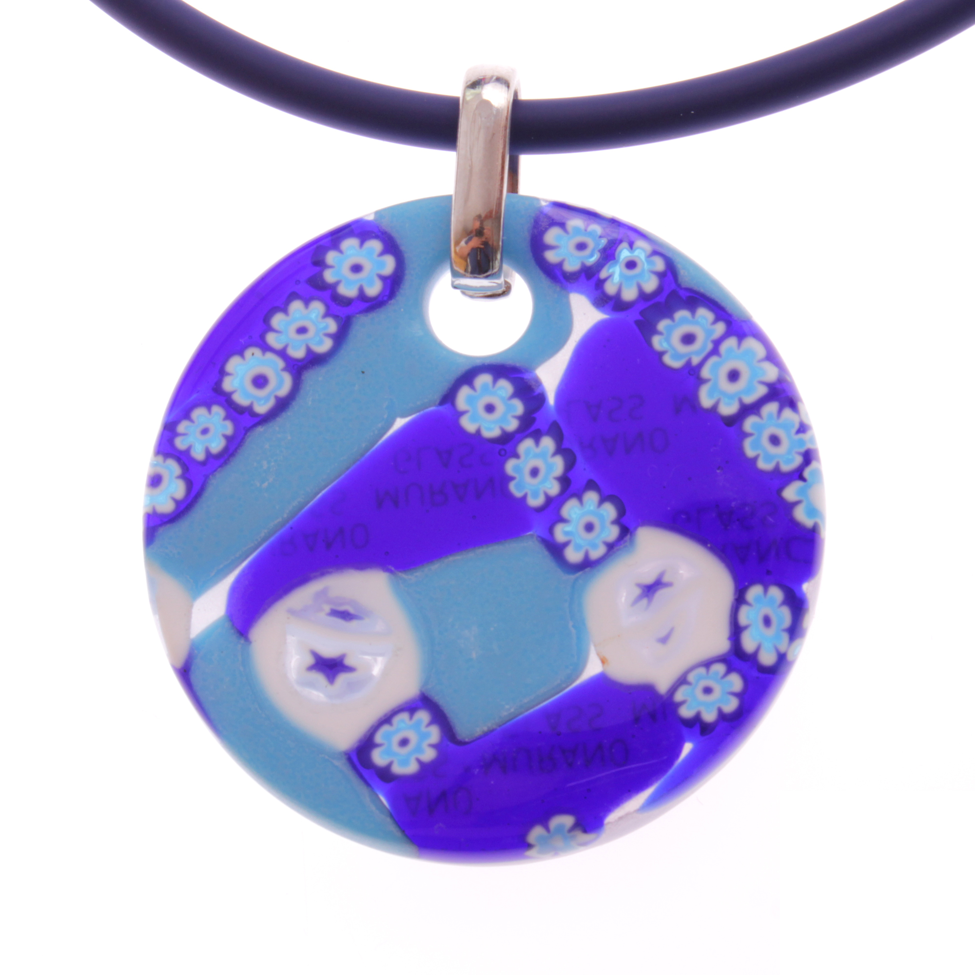 Muranoglas Medaillon Mille Fiori Model "Abril"-blau
