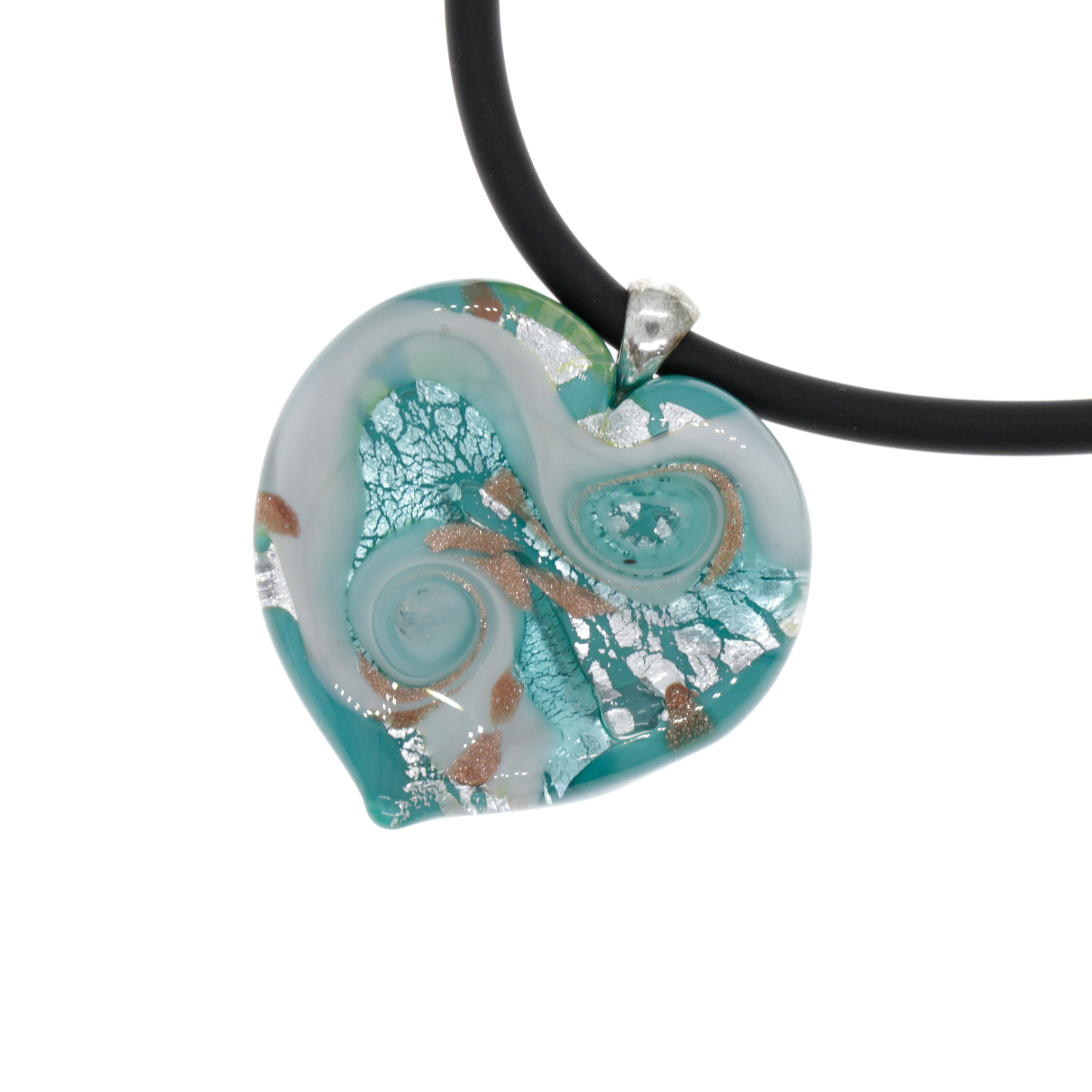 Edles Murano Glas Herz " Valencia" inkl. Kette-türkis silber