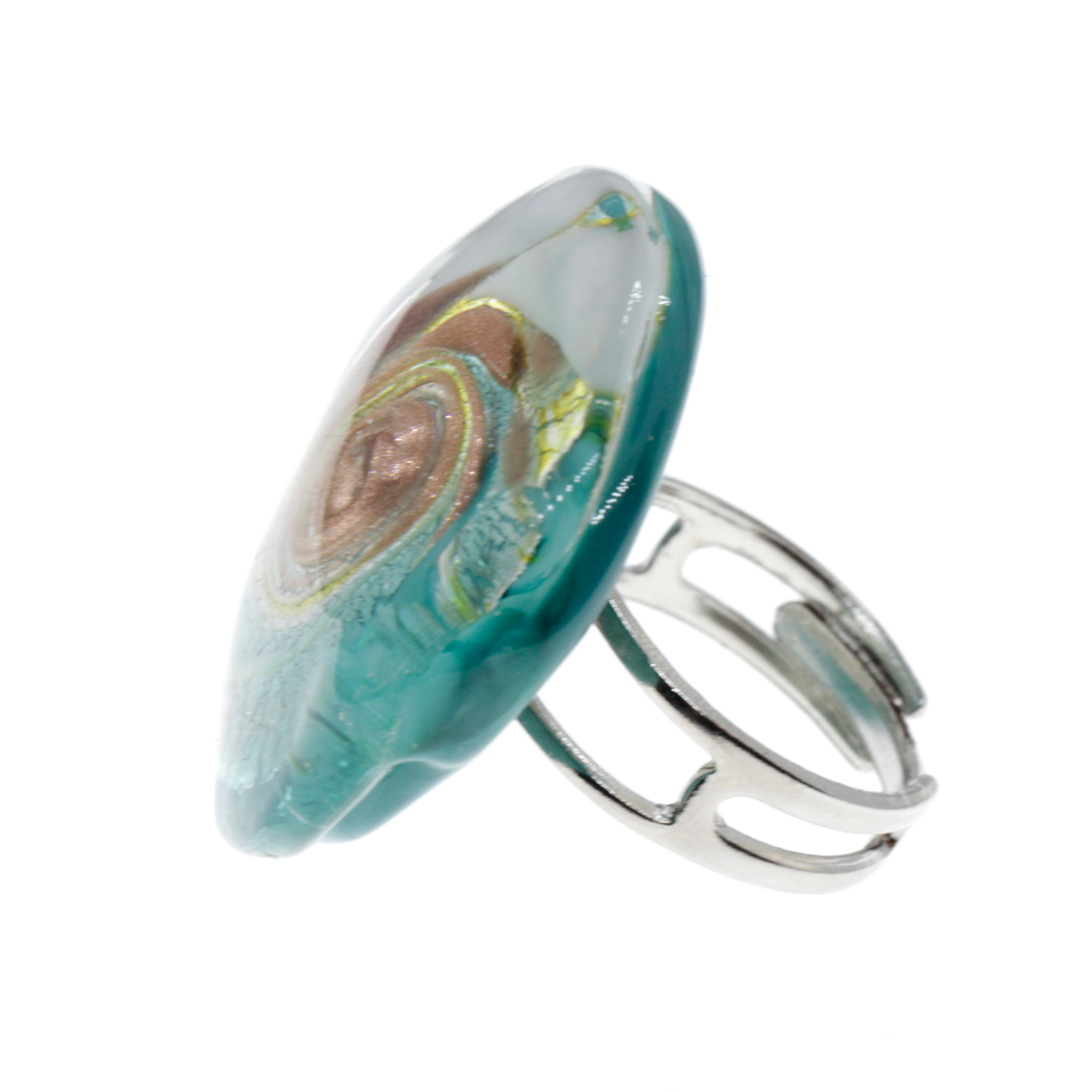 Murano Glas Ring "Vistosa" mit offener Schiene-türkis