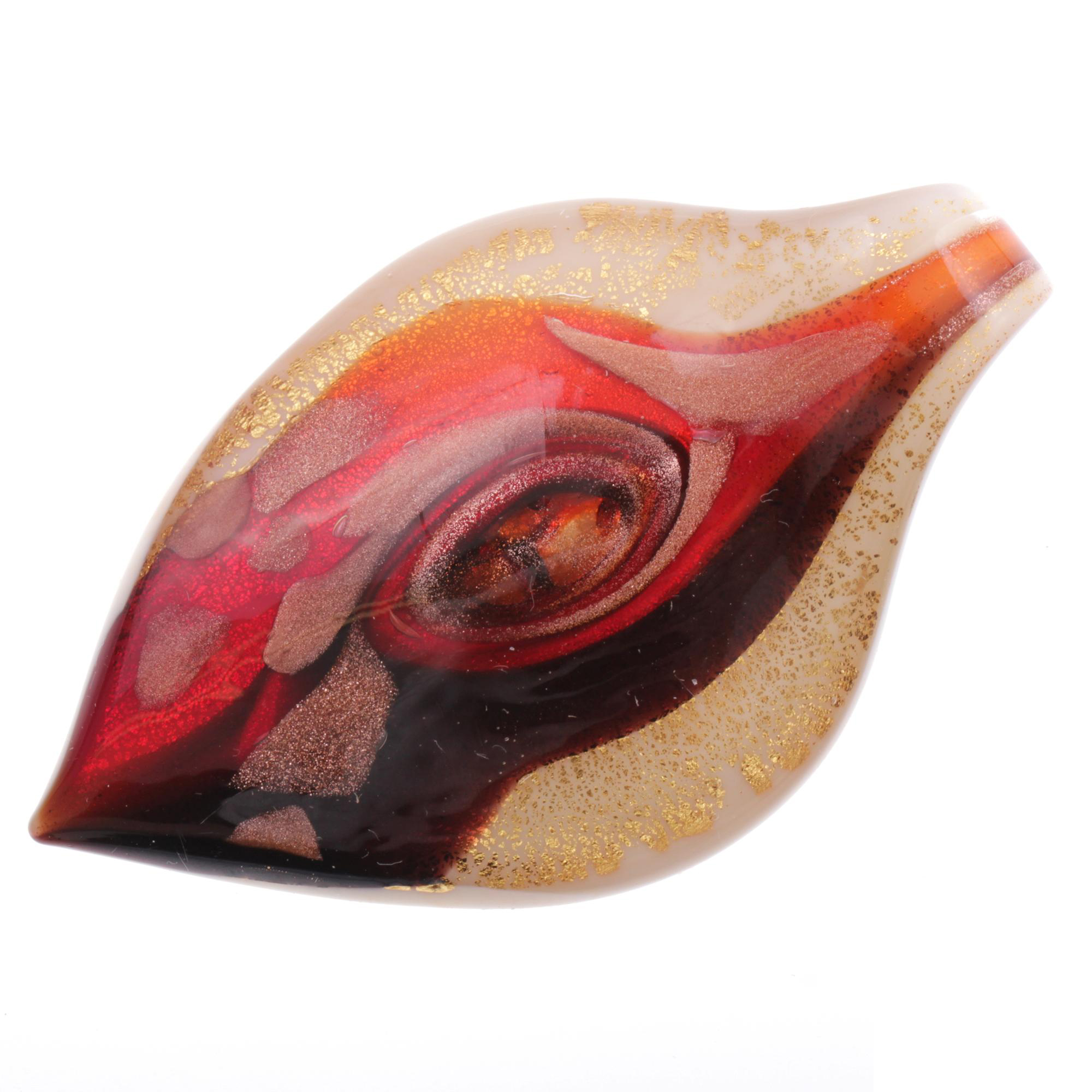 Feines kleines Murano Glas Blatt "Pala" Anhänger-rot-gold