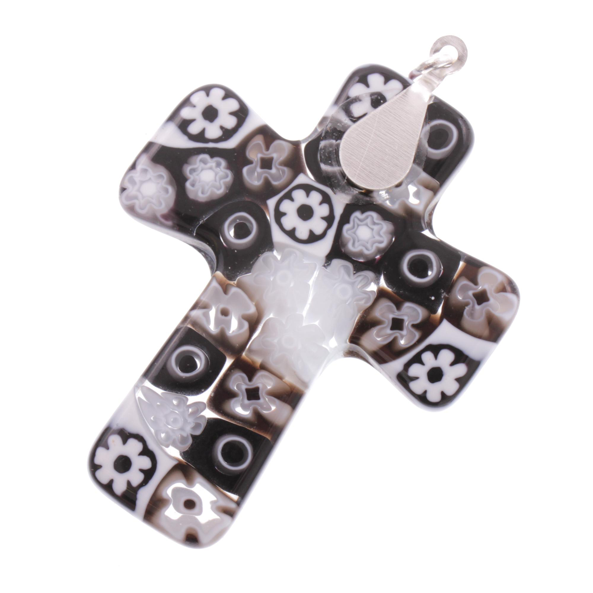 Murano Glas Kreuz Modell "Grand Rood" Mille Fiori-schwarz-weiß II