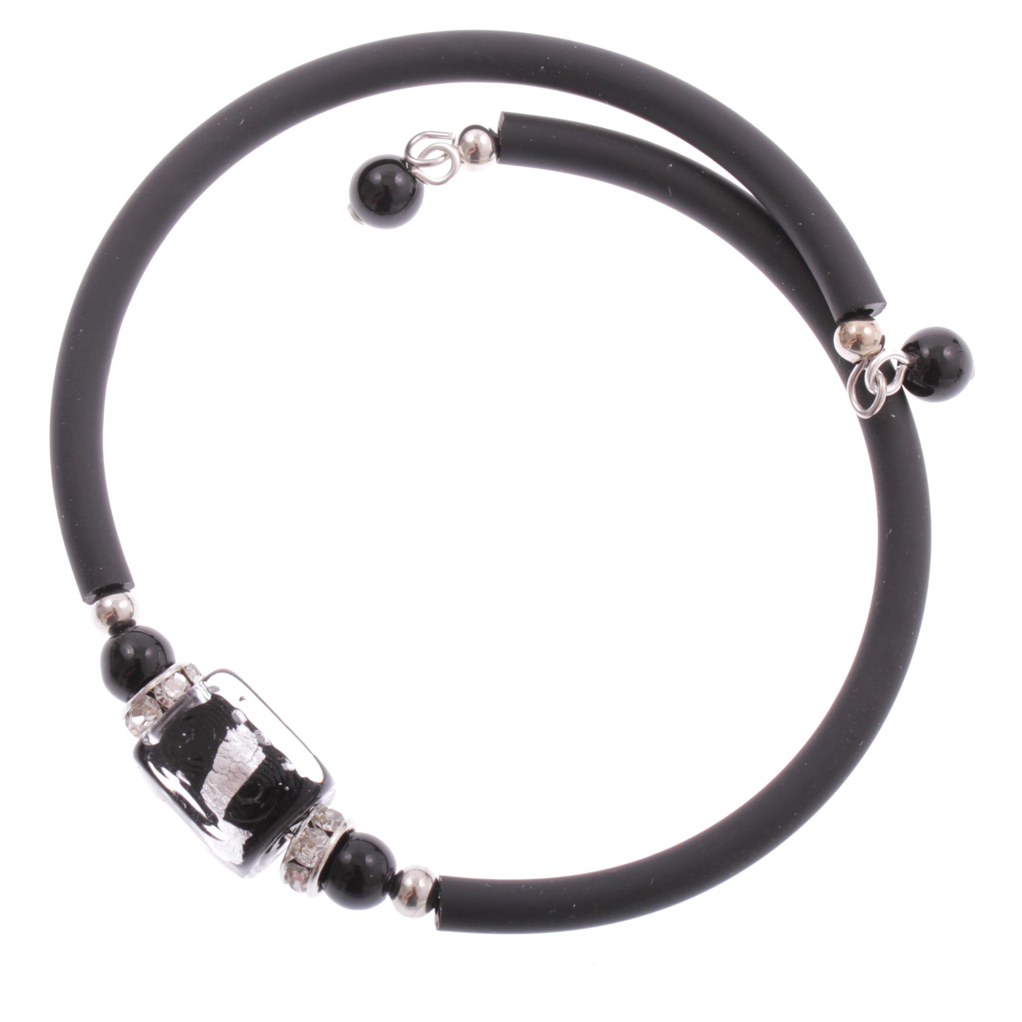 Flexibles Murano Glas Armband "Dutti" Armschmuck-schwarz-silber