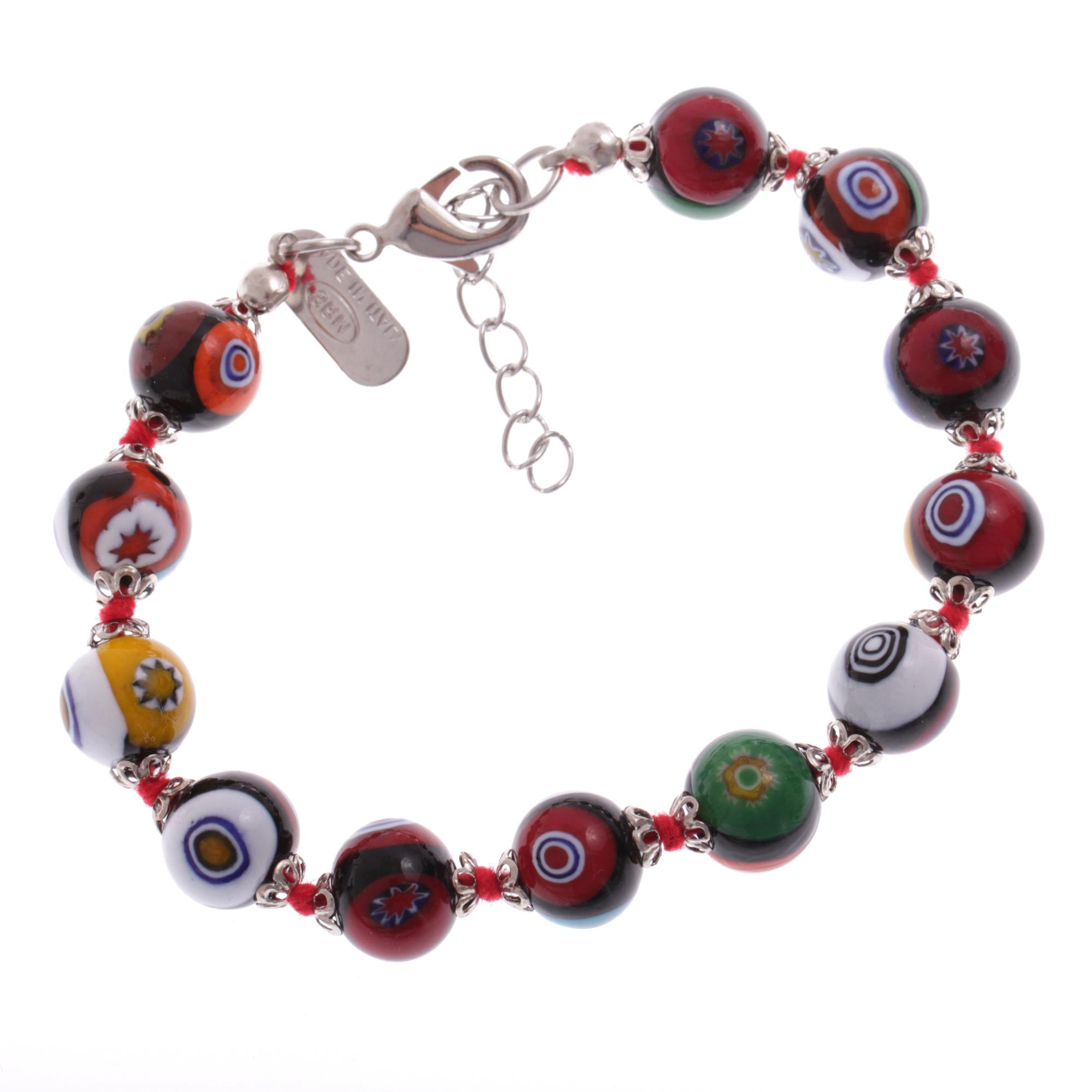 Erlesenes Murano Glas Armband "Concento" Mille Fiori 10mm-bunt-silber