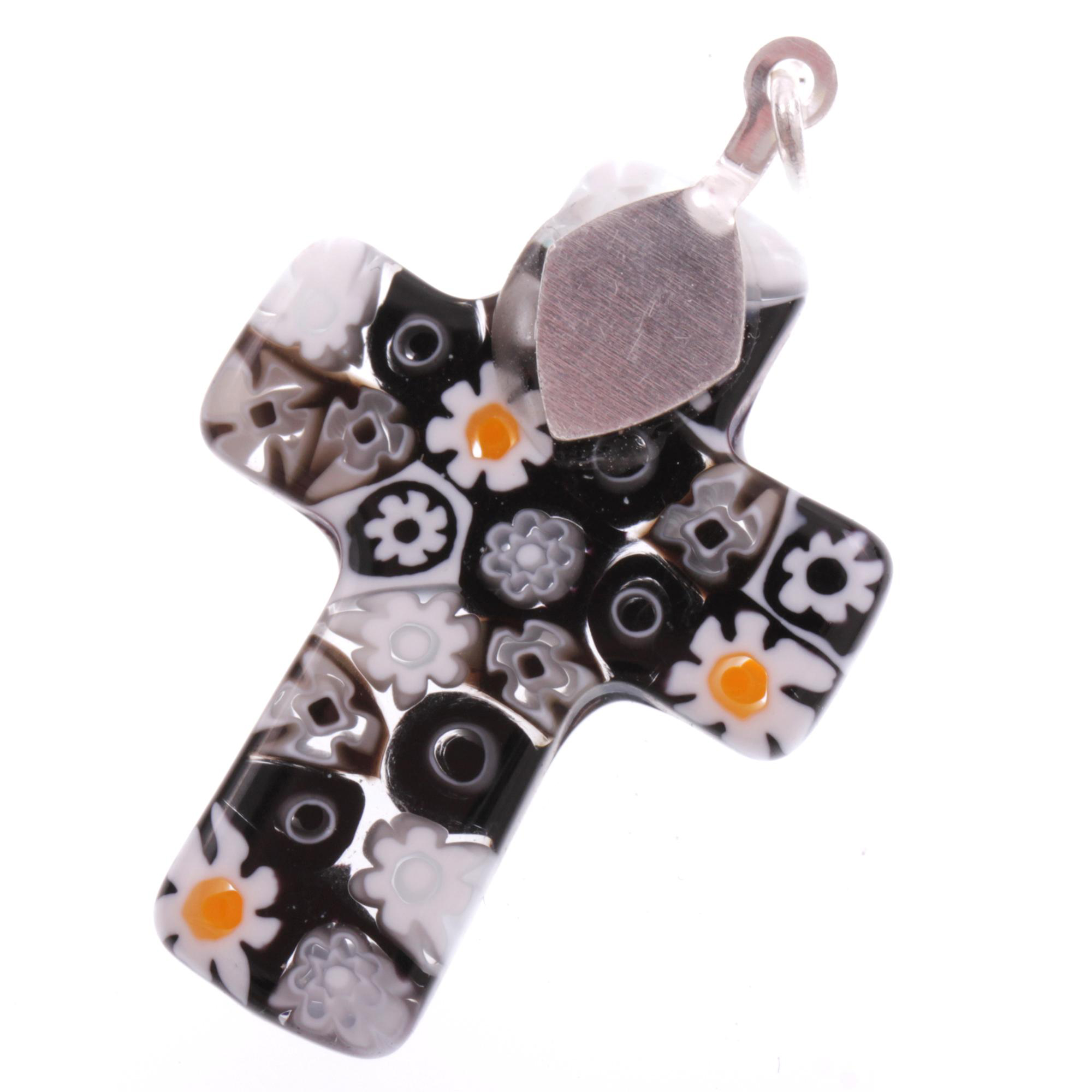 Murano Glas Anhänger "Rood medium" Mille Fiori-schwarz-weiss