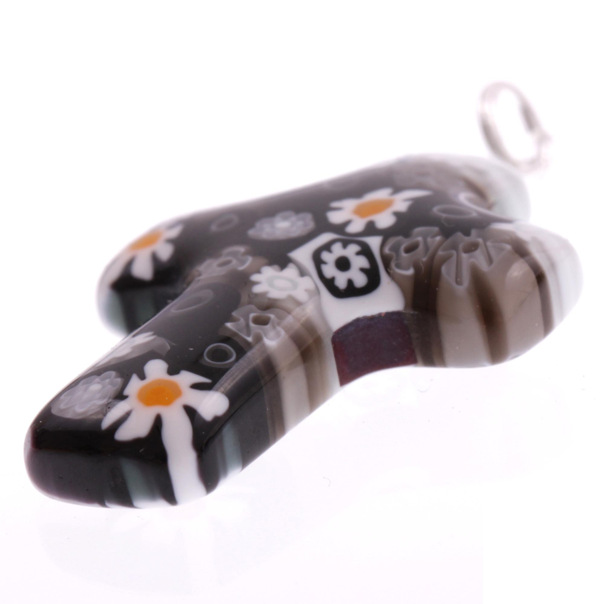 Murano Glas Anhänger "Rood medium" Mille Fiori-schwarz-weiss