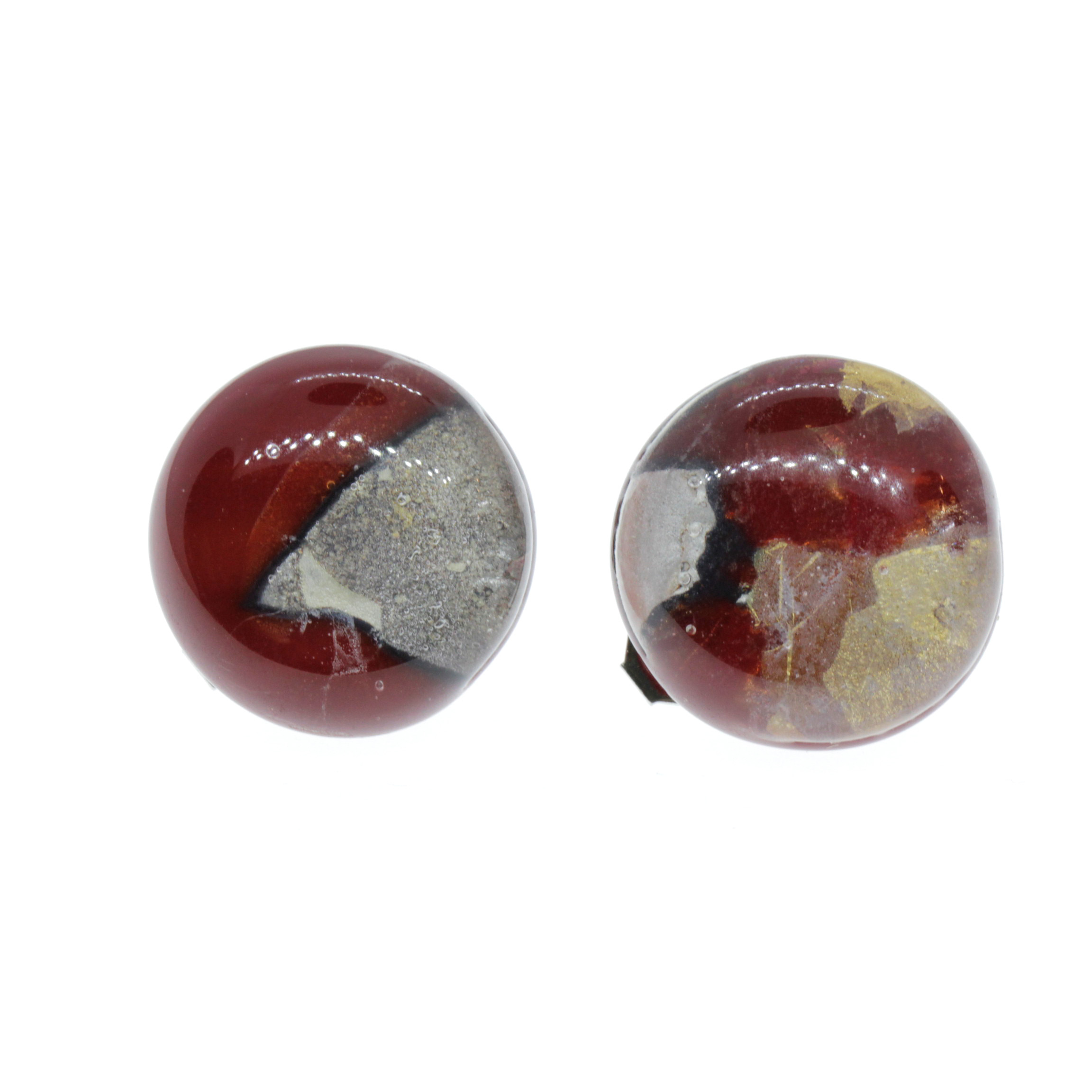 Muranoglas Ohrclip "Livorno" - rot gold/silber