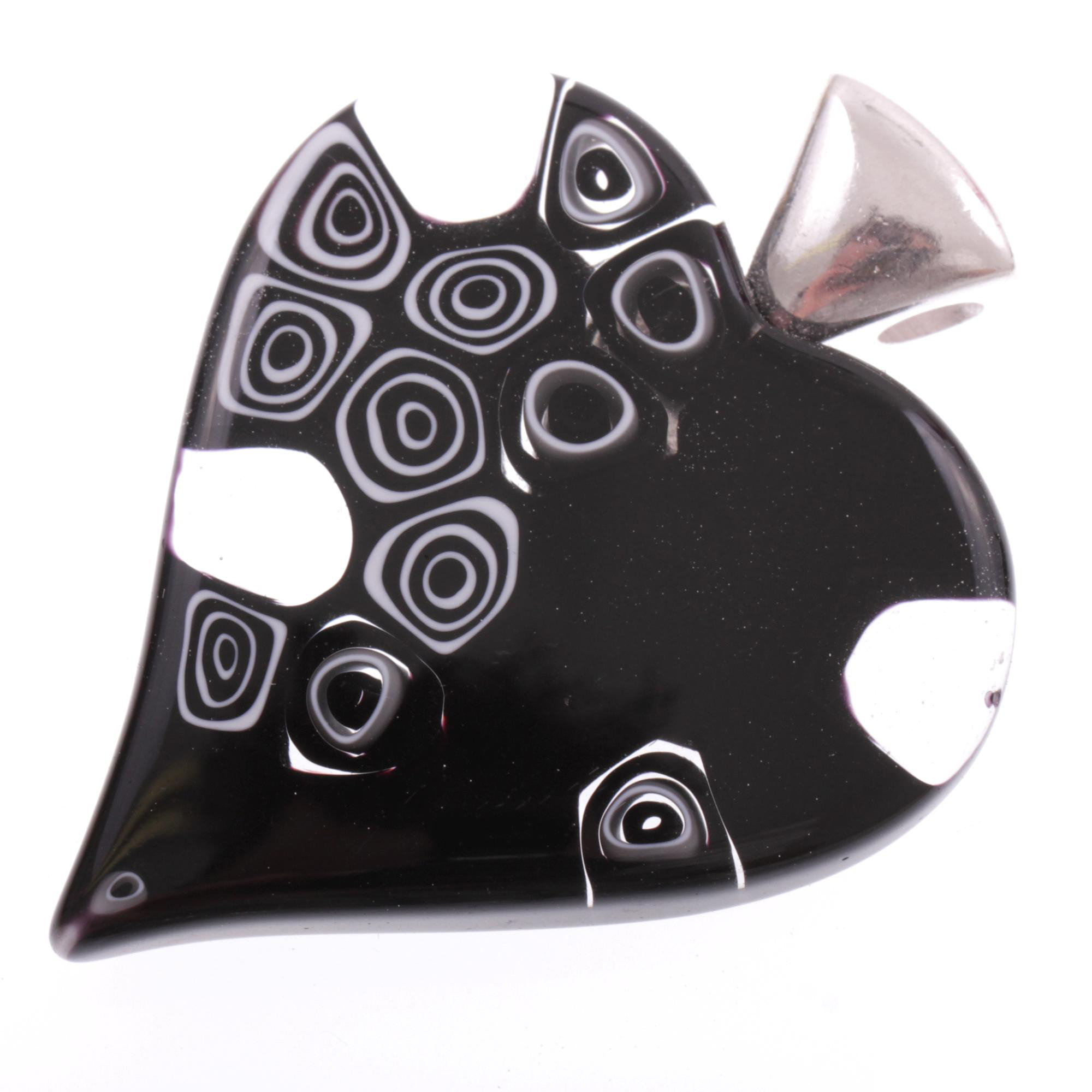 Edles Murano Glas Herz "Milena II" Mille Fiori Anhänger -schwarz-silber