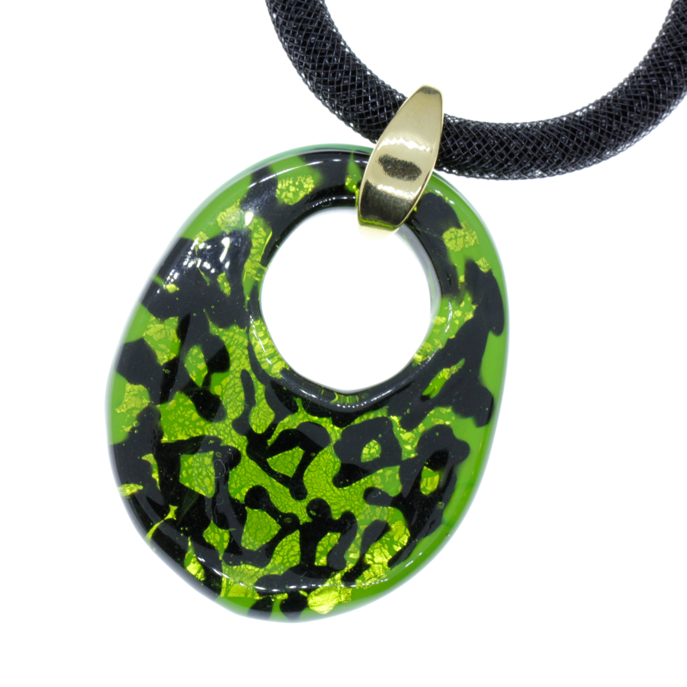 Edles Muranoglas Schmuckstück Model "Grande Galina Deluxe"- grün schwarz