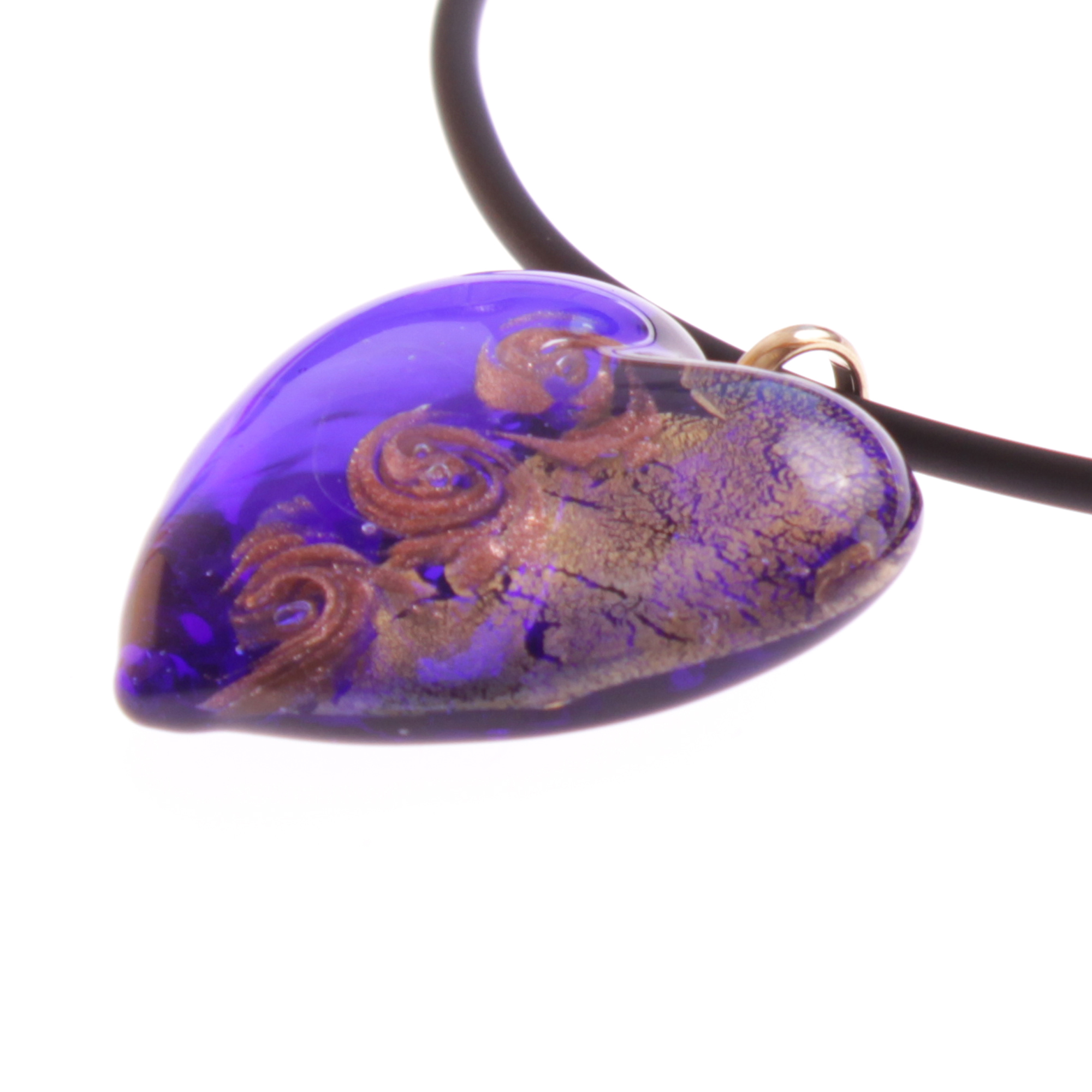 Muranoglas Herz "Girello medium" Top Optik! -blau-gold