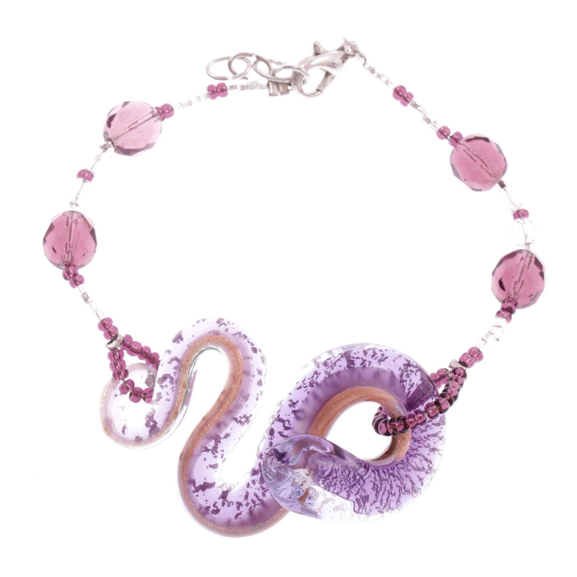 Schlangen Armband Murano Glas "Biscia" Armschmuck-amethist-silber