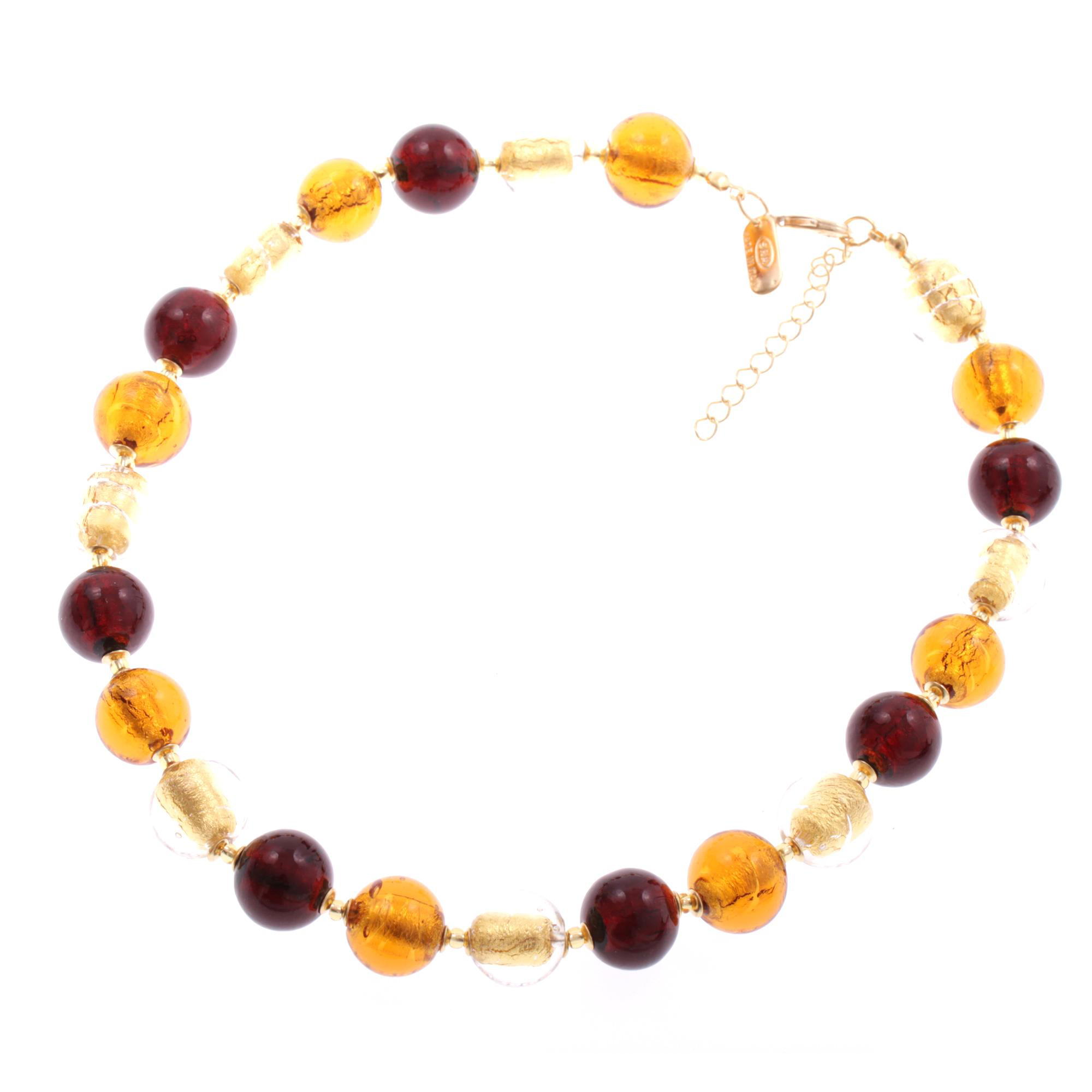 Kugel Collier "Verona" Murano Glas Halskette -amber-gold II