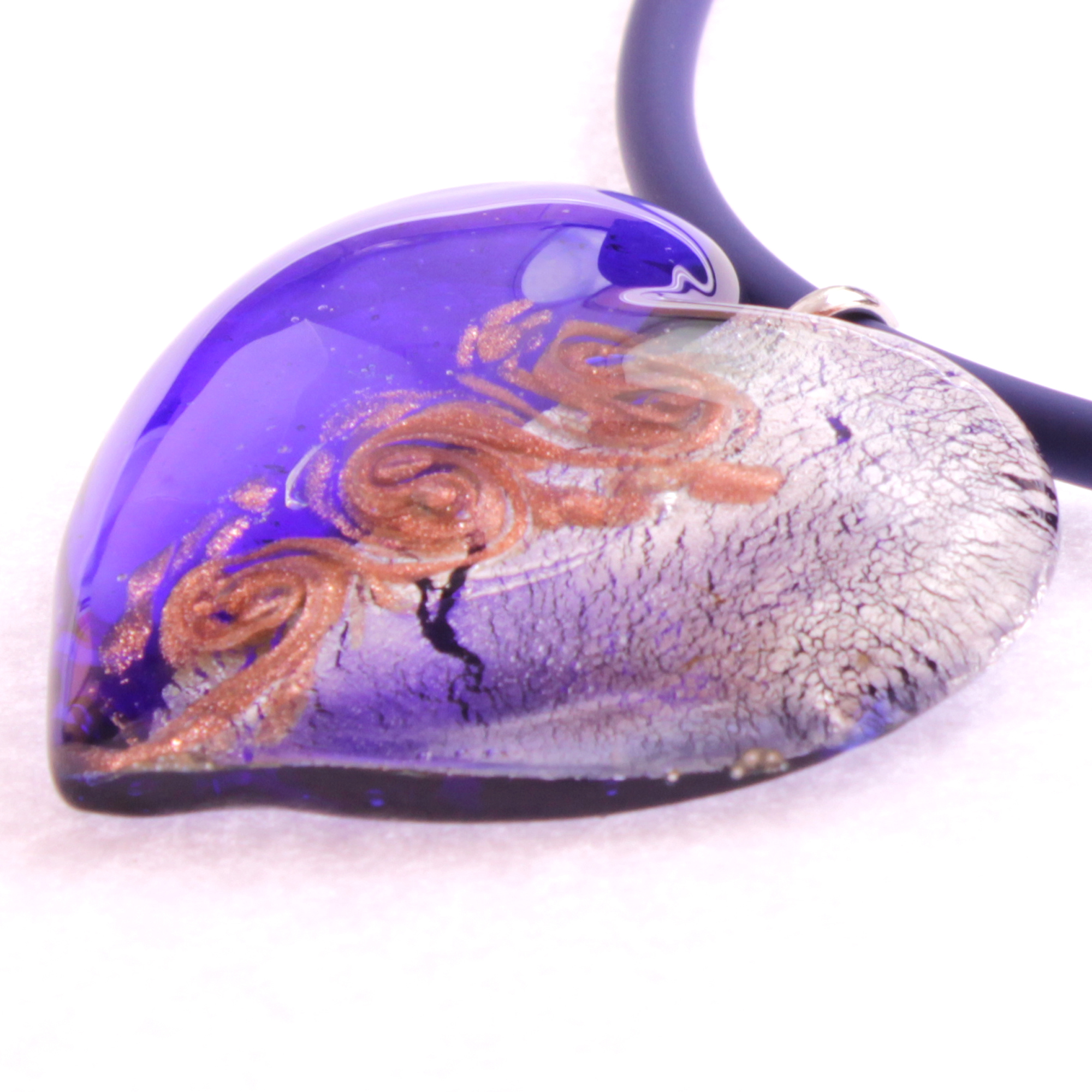 Traumhaft schönes großes Muranoglas Herz "Alto Girello II"-blau-silber
