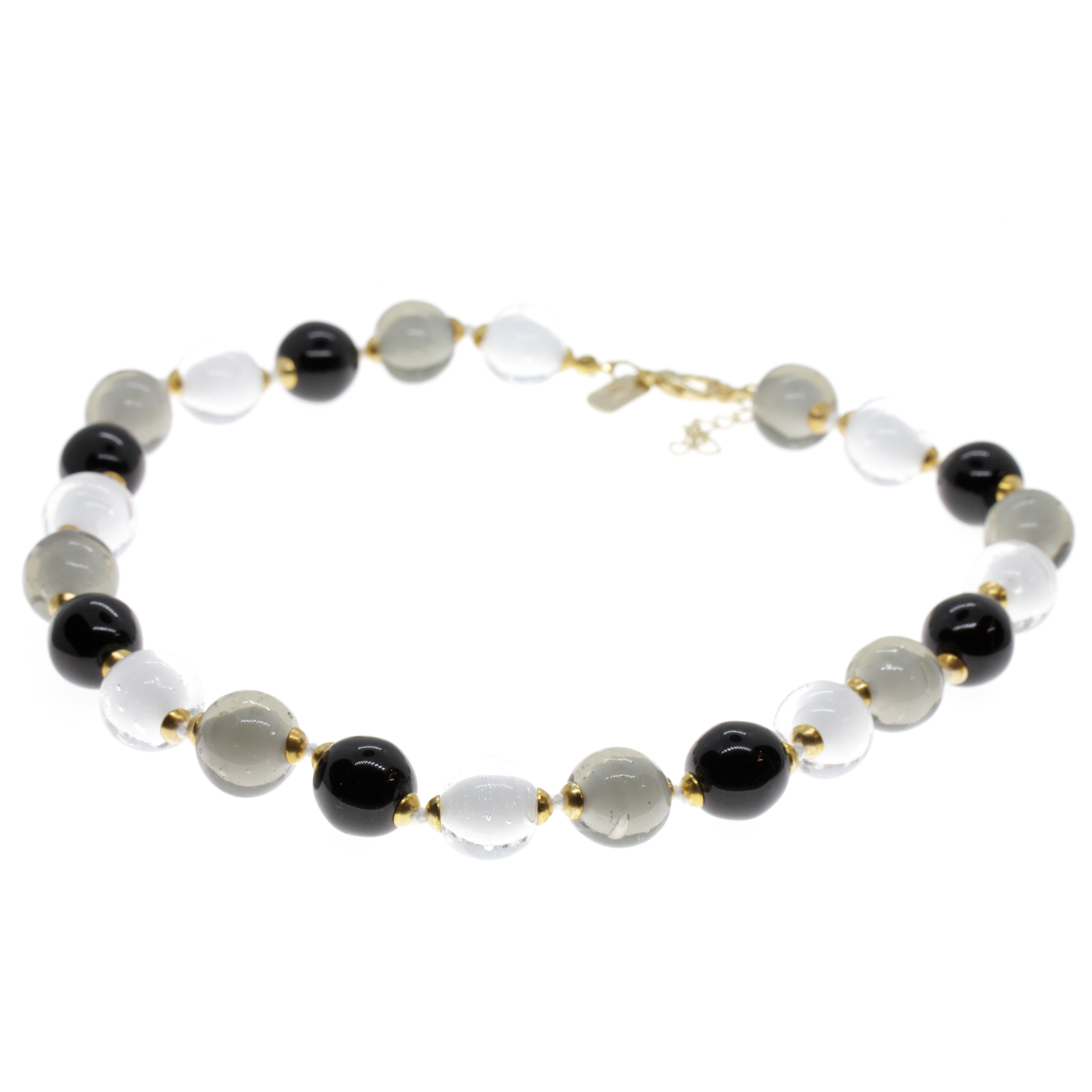 Kugel Collier "Verona" Murano Glas Halskette - schwarz grau