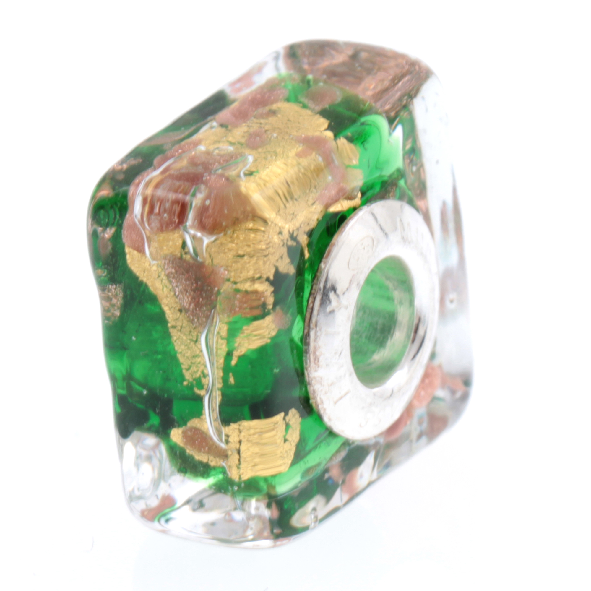 Murano Glas Bead "Quadrato" Charm-smaragd Murano Glas Bead "Quadrato" Charm-smaragd