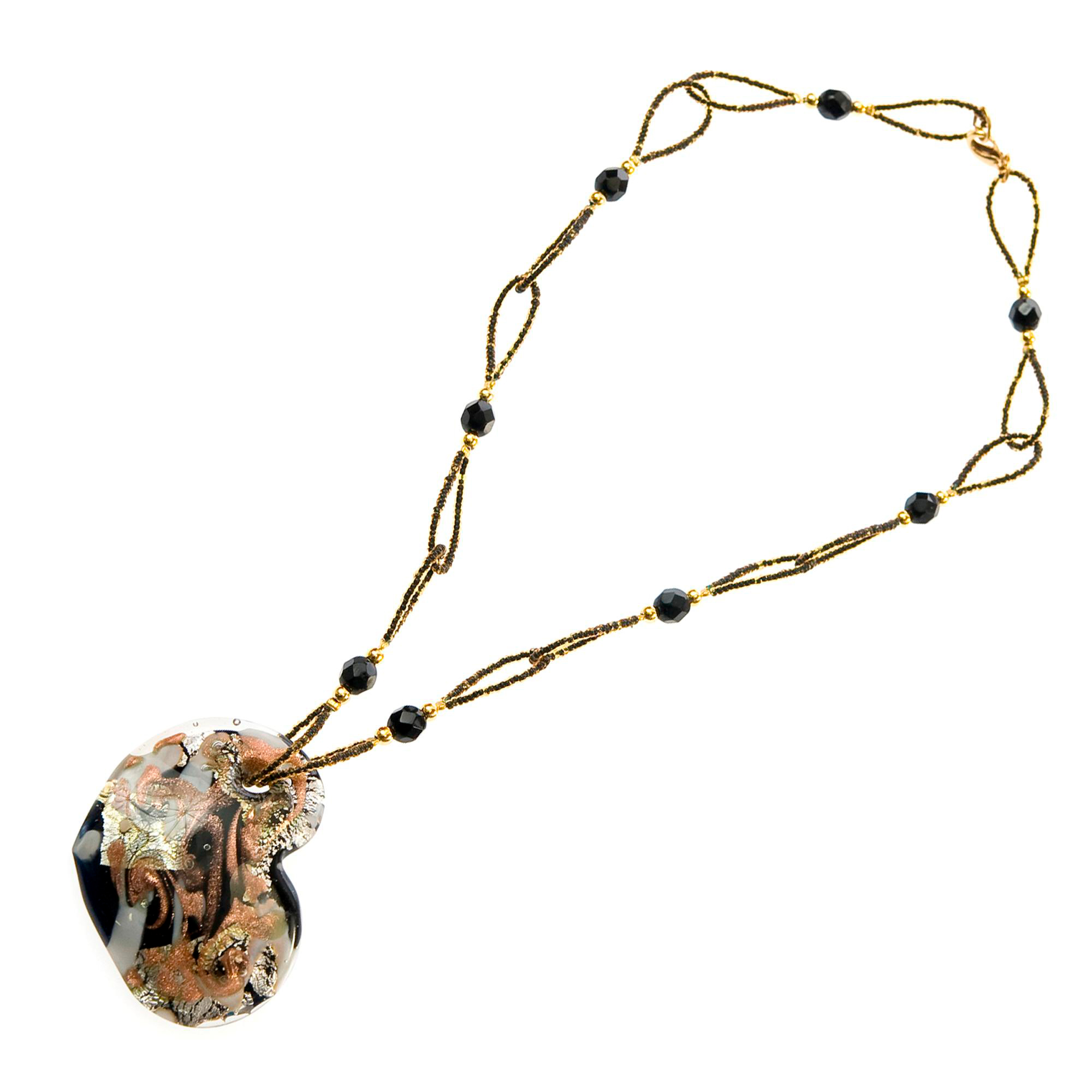 Edles Murano Glas Herz "Capri" Halskette-schwarz-silber-kupfer