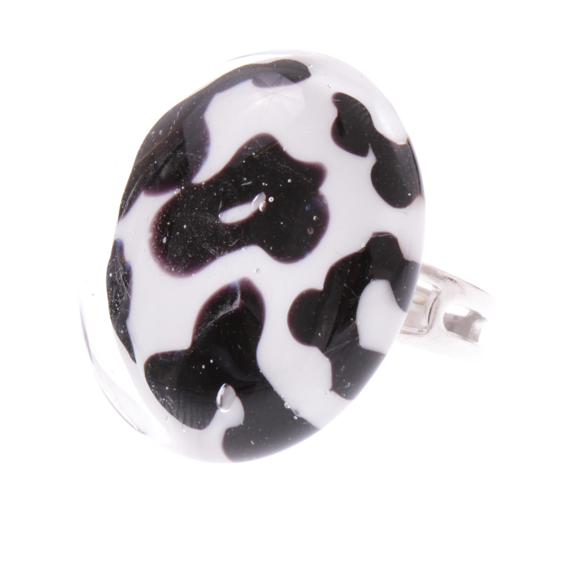 Murano Glas Ring "Vistosa" mit offener Schiene-schwarz-weiss
