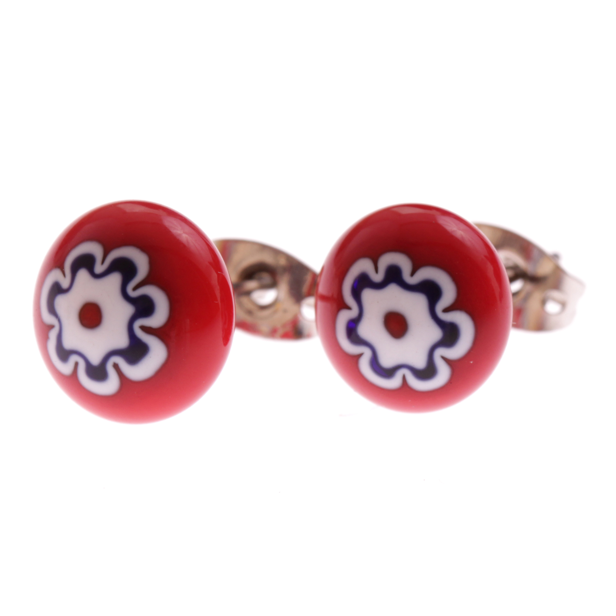 Muranoglas Mille Fiori Ohrstecker Model "Fleur" -rot