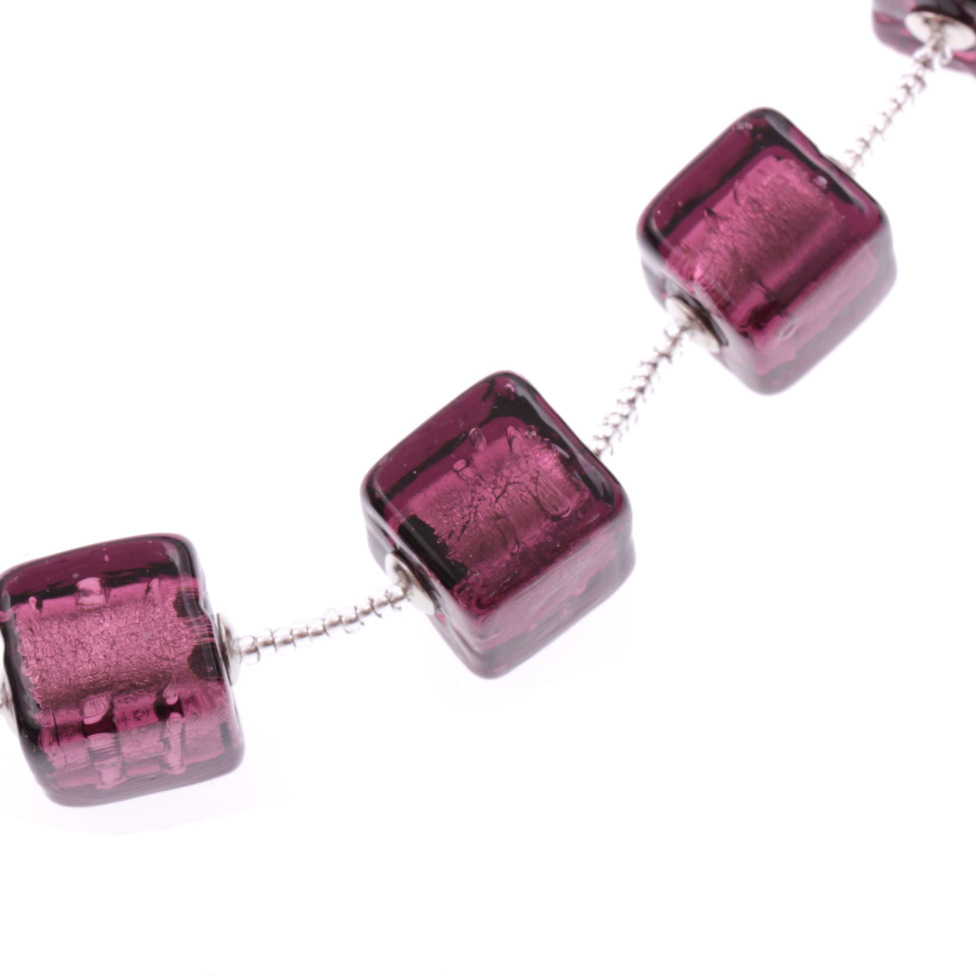 Murano Glas Collier "Quadro"-amethist-silber