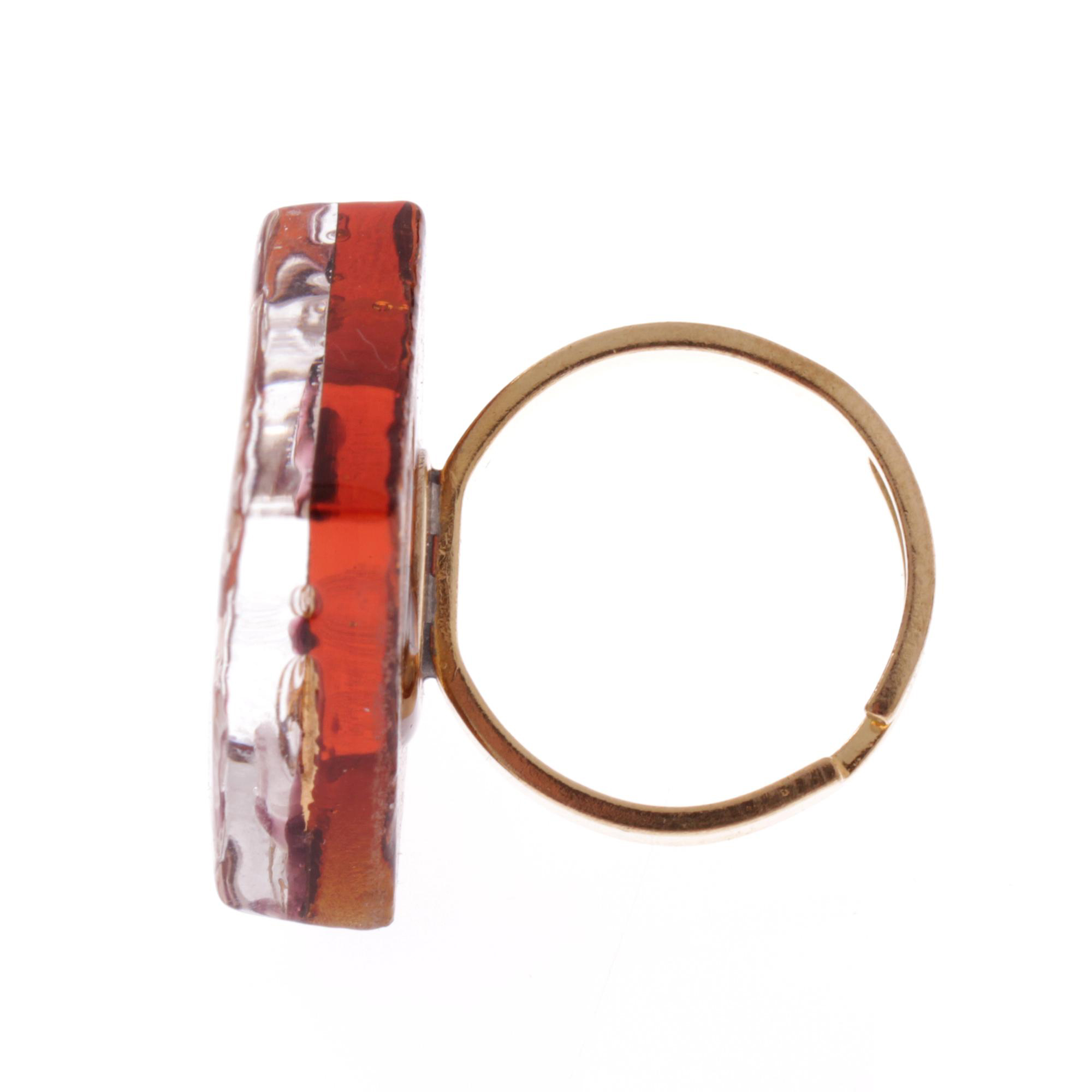 Quadratischer Murano Glas Ring "Violetta"-amber-gold