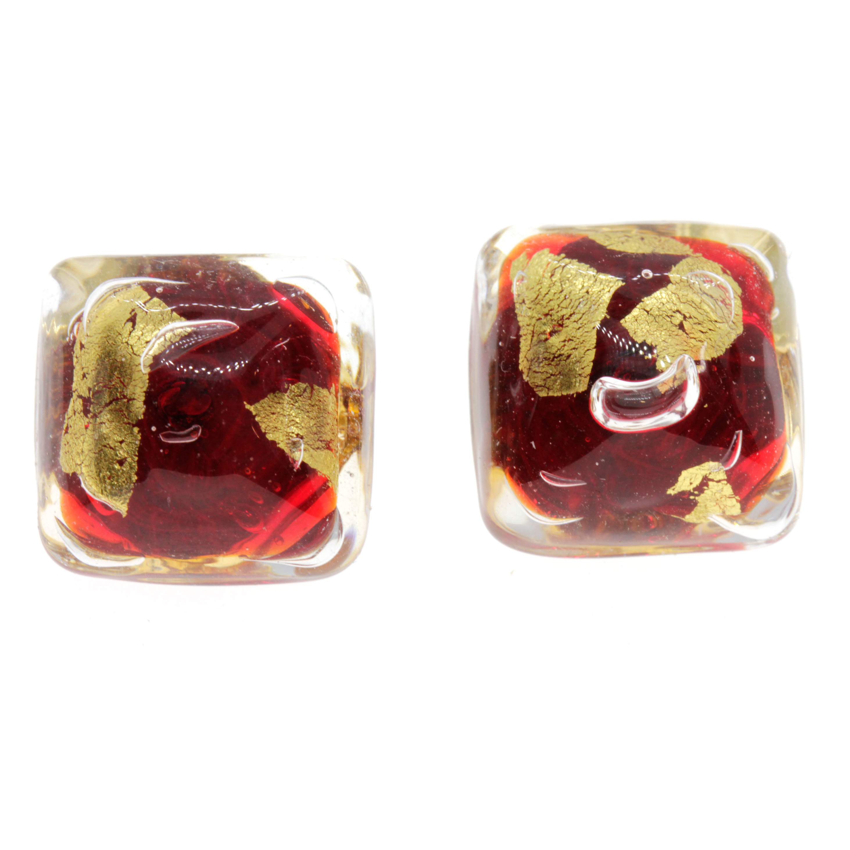 Ohrclip aus echtem Muranoglas  "Mandy"-rot gold