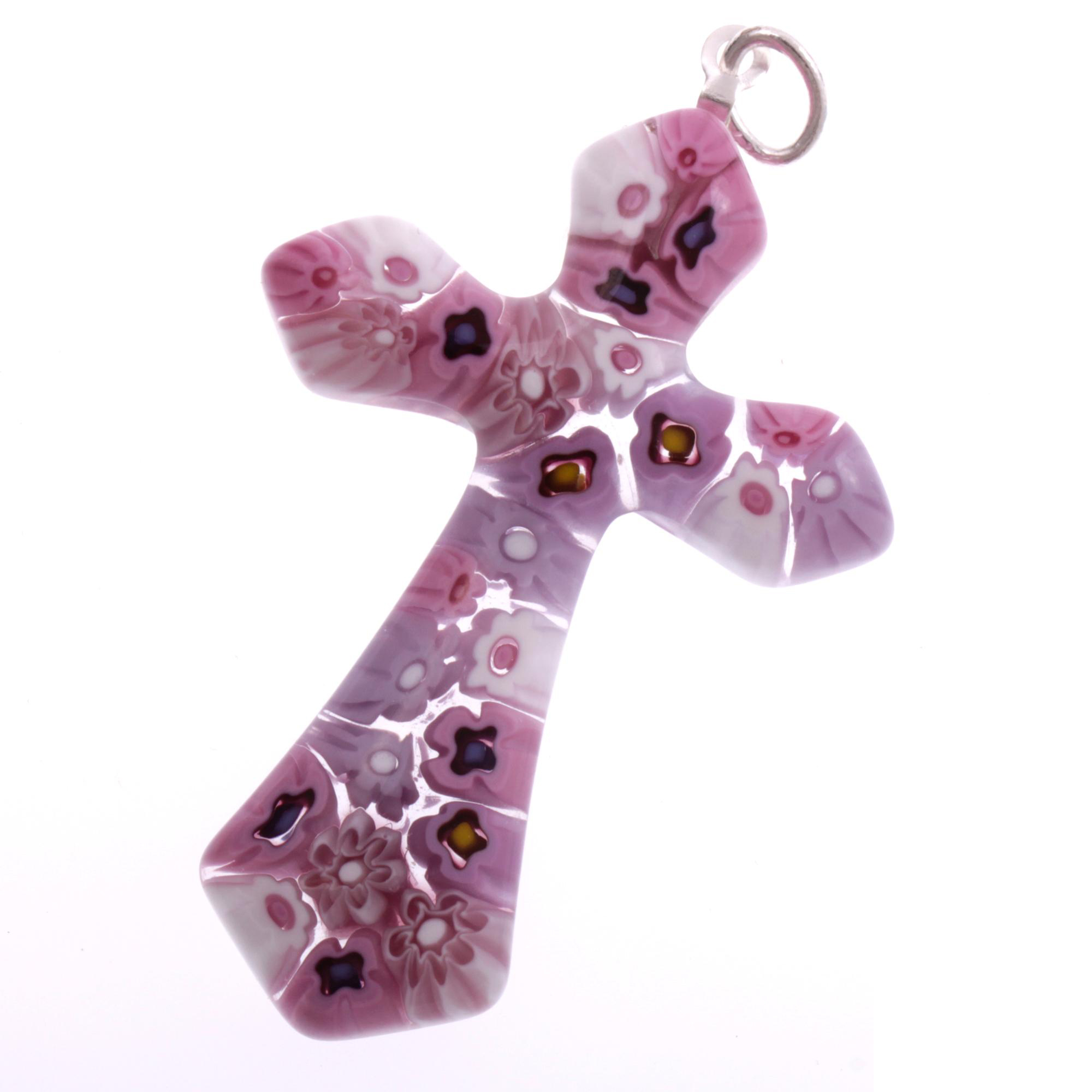 Wunderschönes Murano Glas Kreuz "Gotico" Mille Fiori Anhänger -amethist