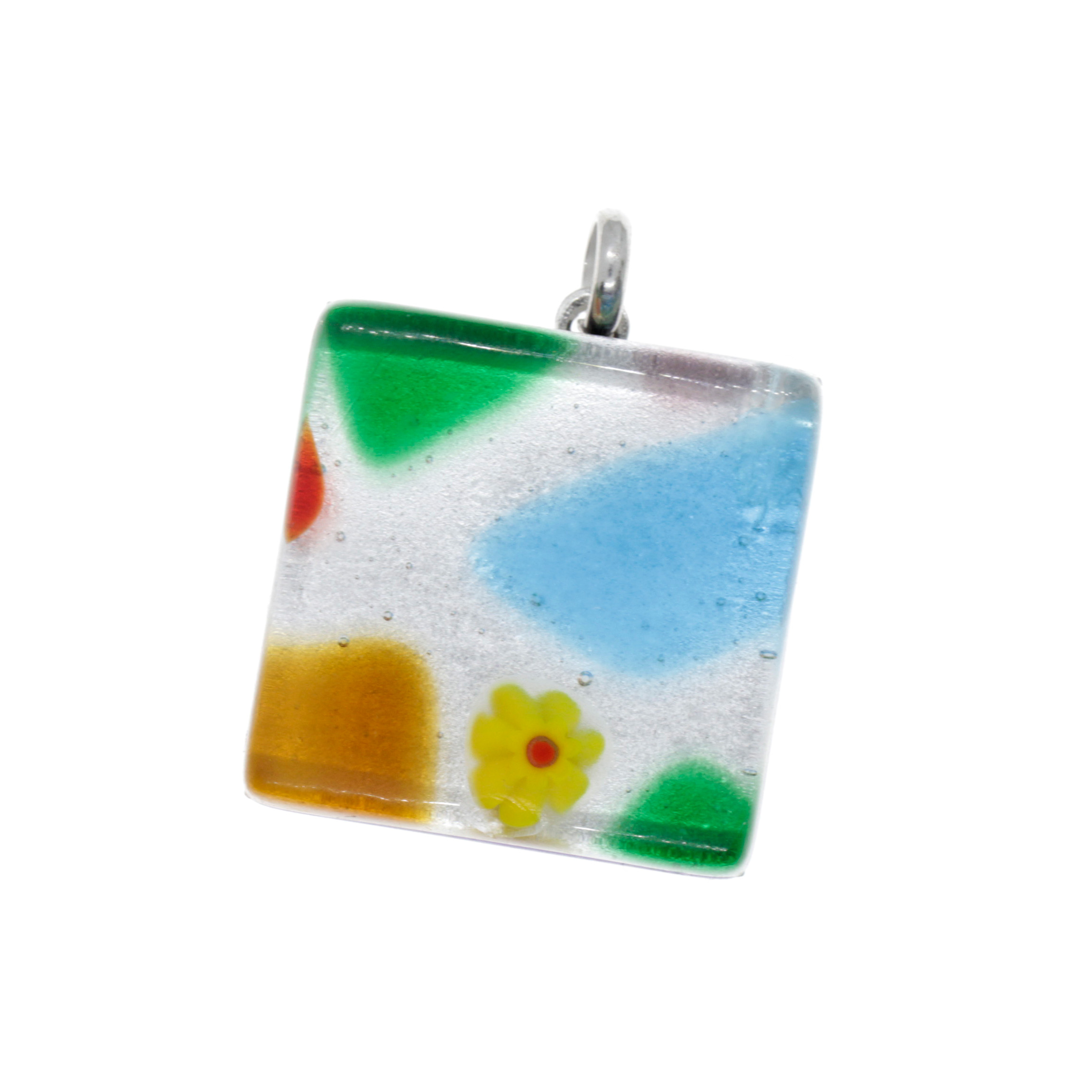 Murano Glas Anhänger "Brid II" -bunt-silber II