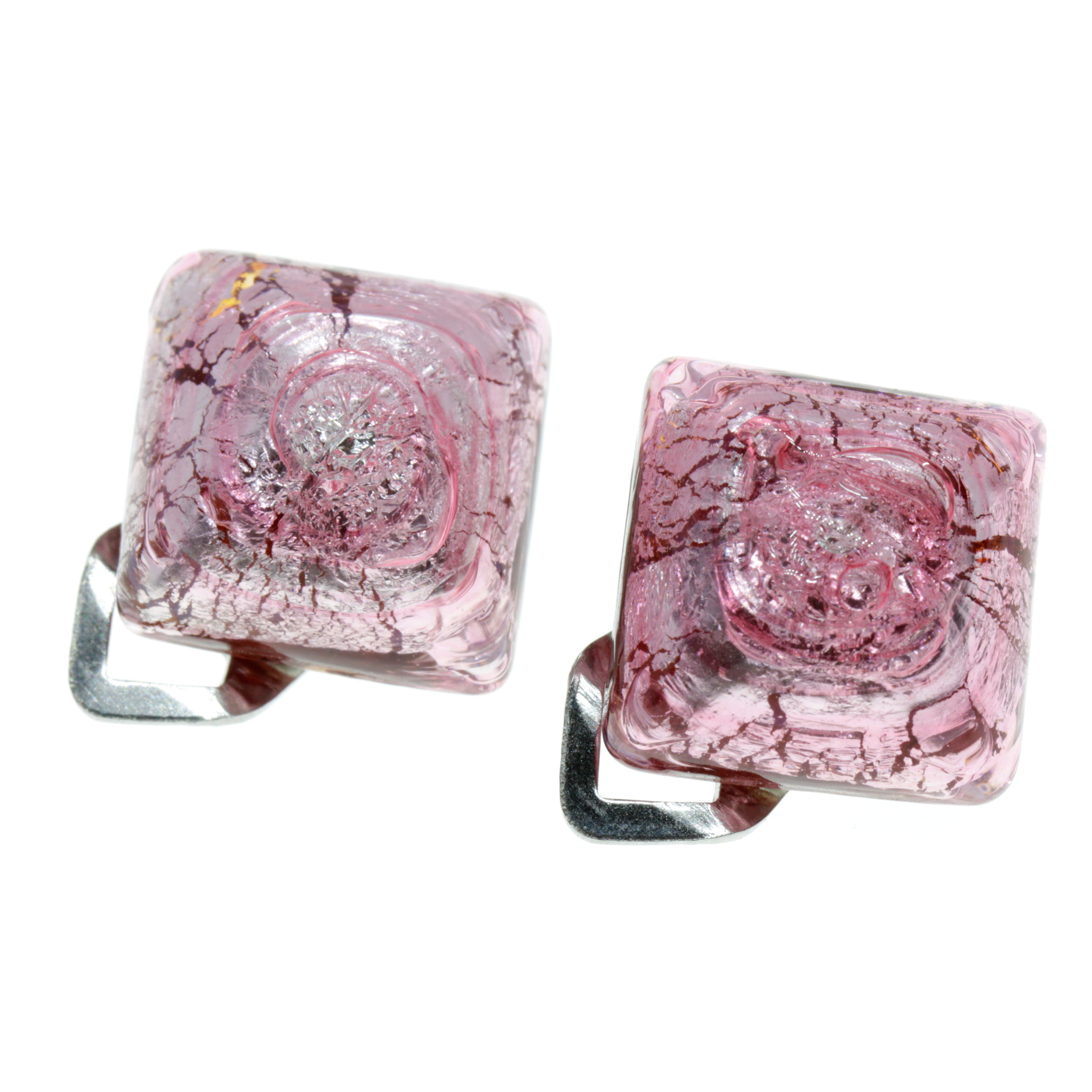 Ohrclip aus echtem Muranoglas  "Mandy"-pink silber