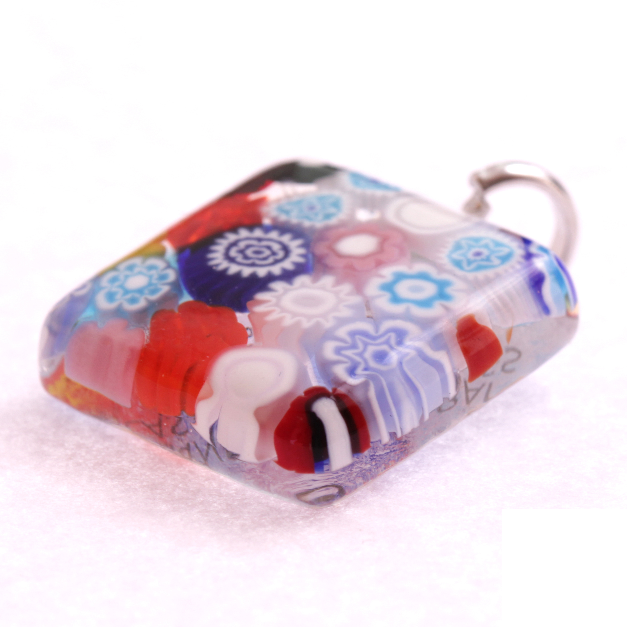Murano Glas Anhänger "Violetta" -mille fiori silber