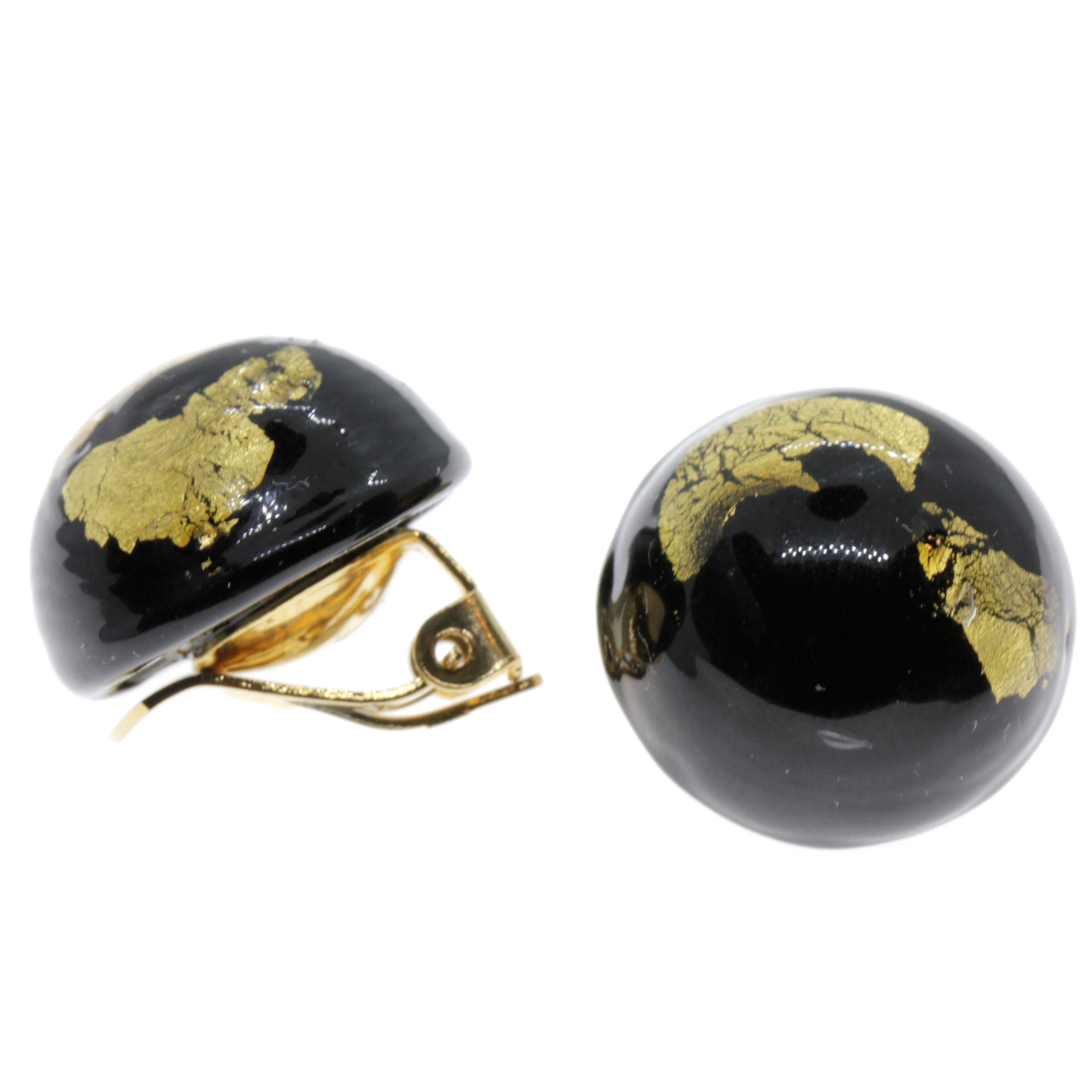 Murano Glas Ohrclip "Lea"-schwarz gold