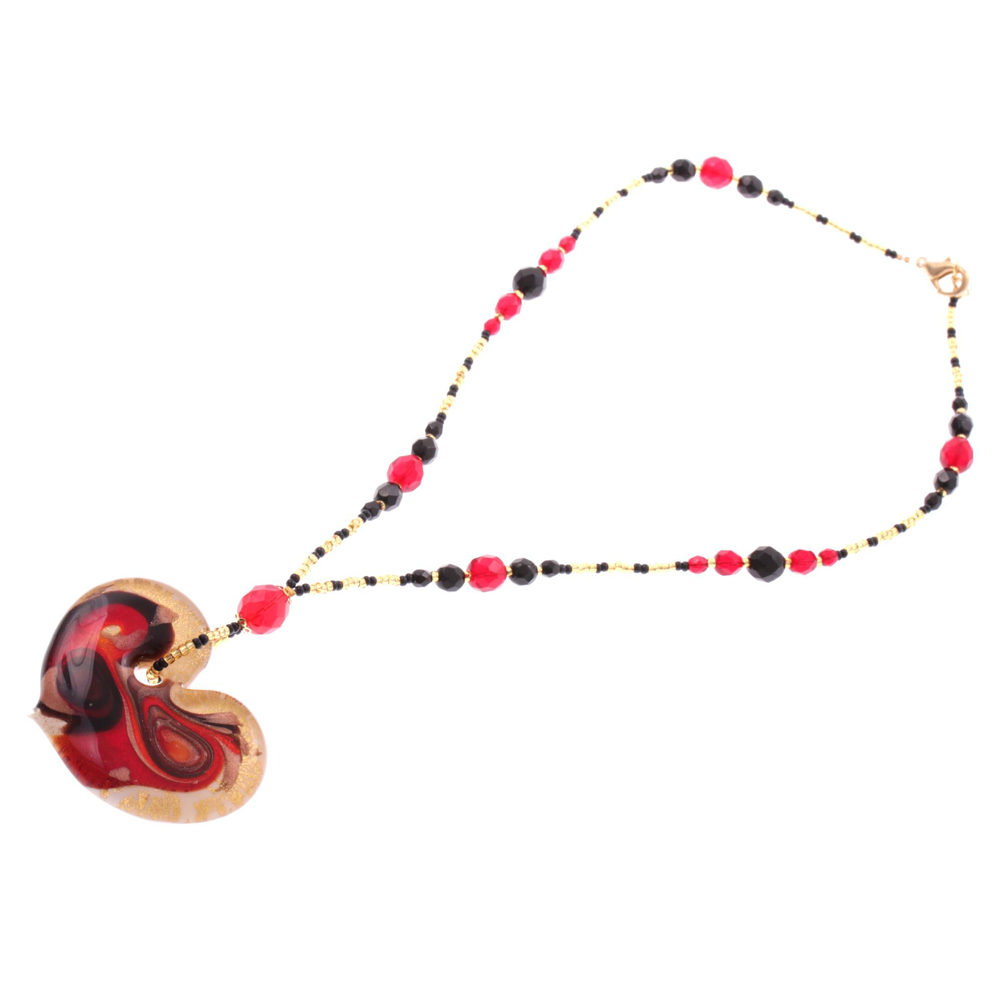 Wunderschönes Collier "Animo" Murano Glas Halsschmuck-rot-gold