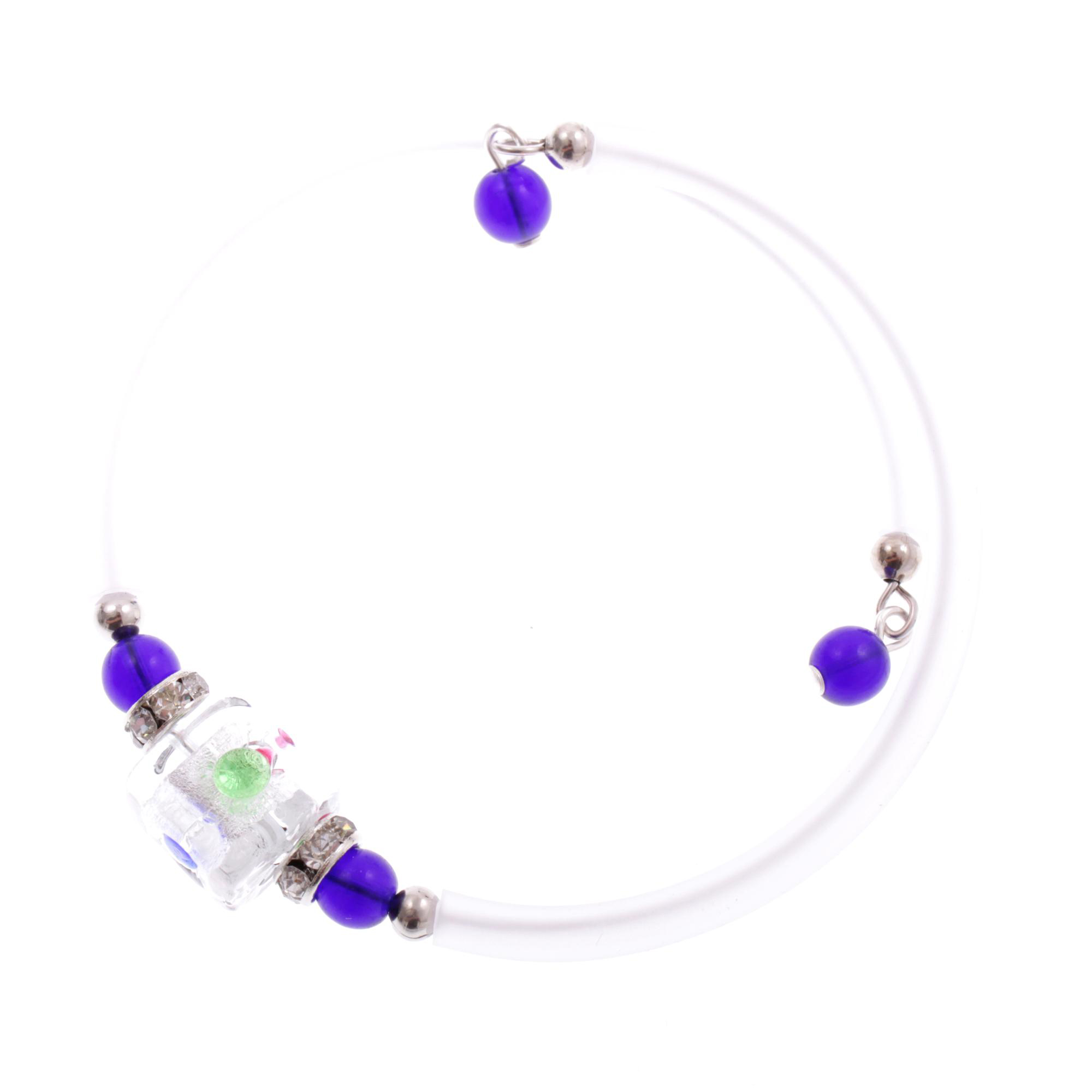 Flexibles Murano Glas Armband "Dutti" Armschmuck-blau-weiß