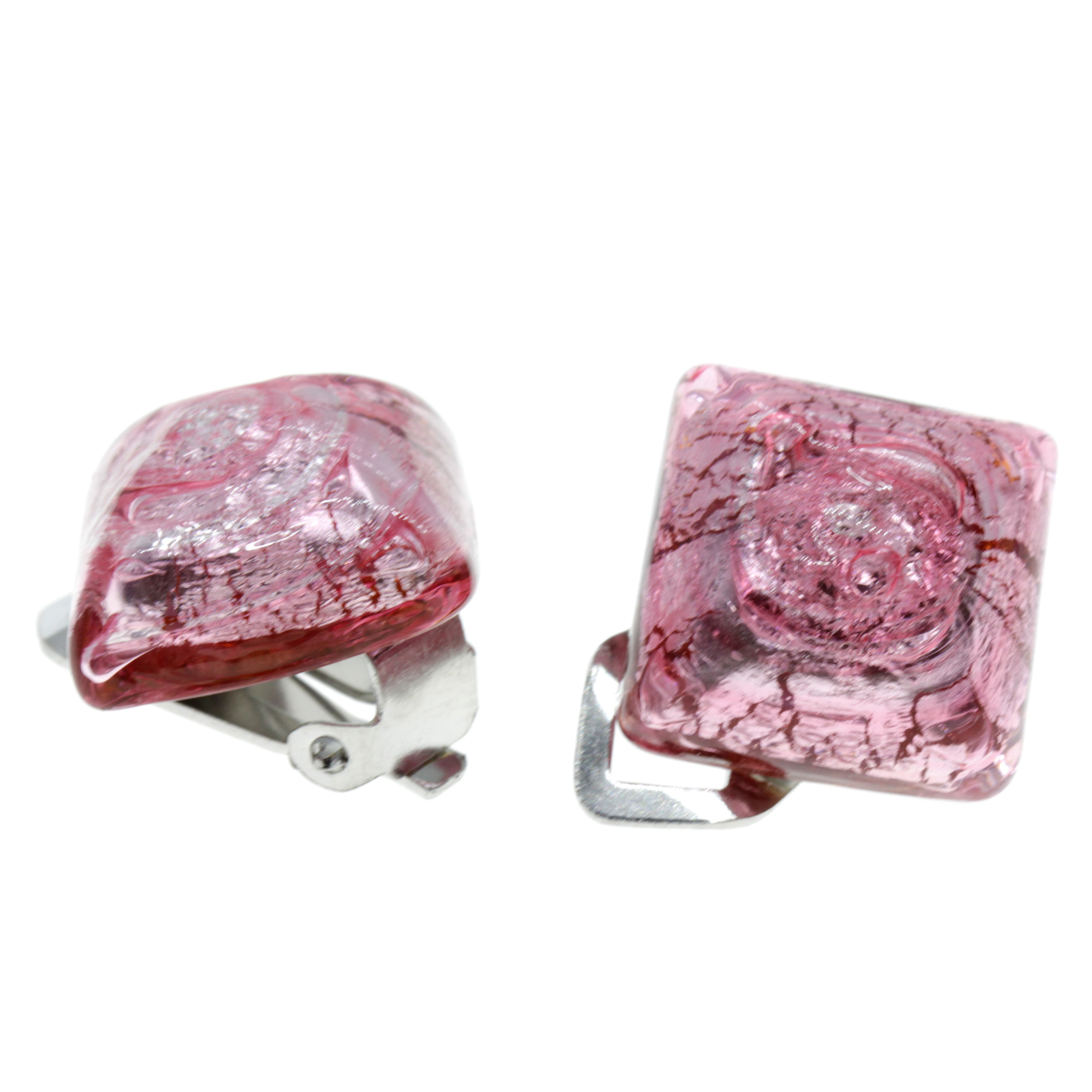 Ohrclip aus echtem Muranoglas  "Mandy"-pink silber