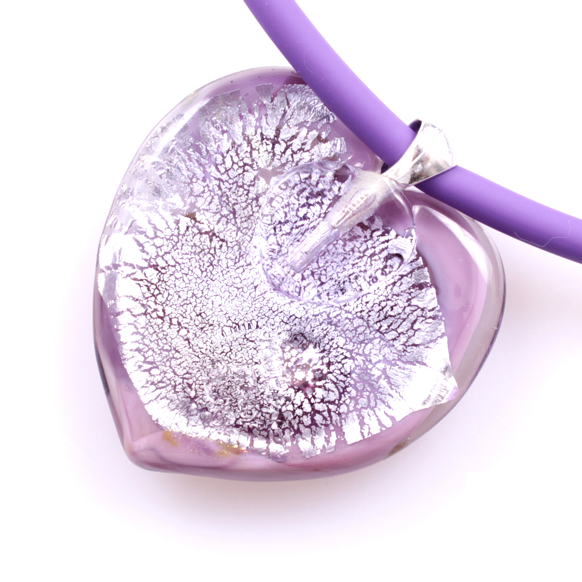 Edles Murano Glas Herz " Valencia" inkl. Kette-amethist-silber