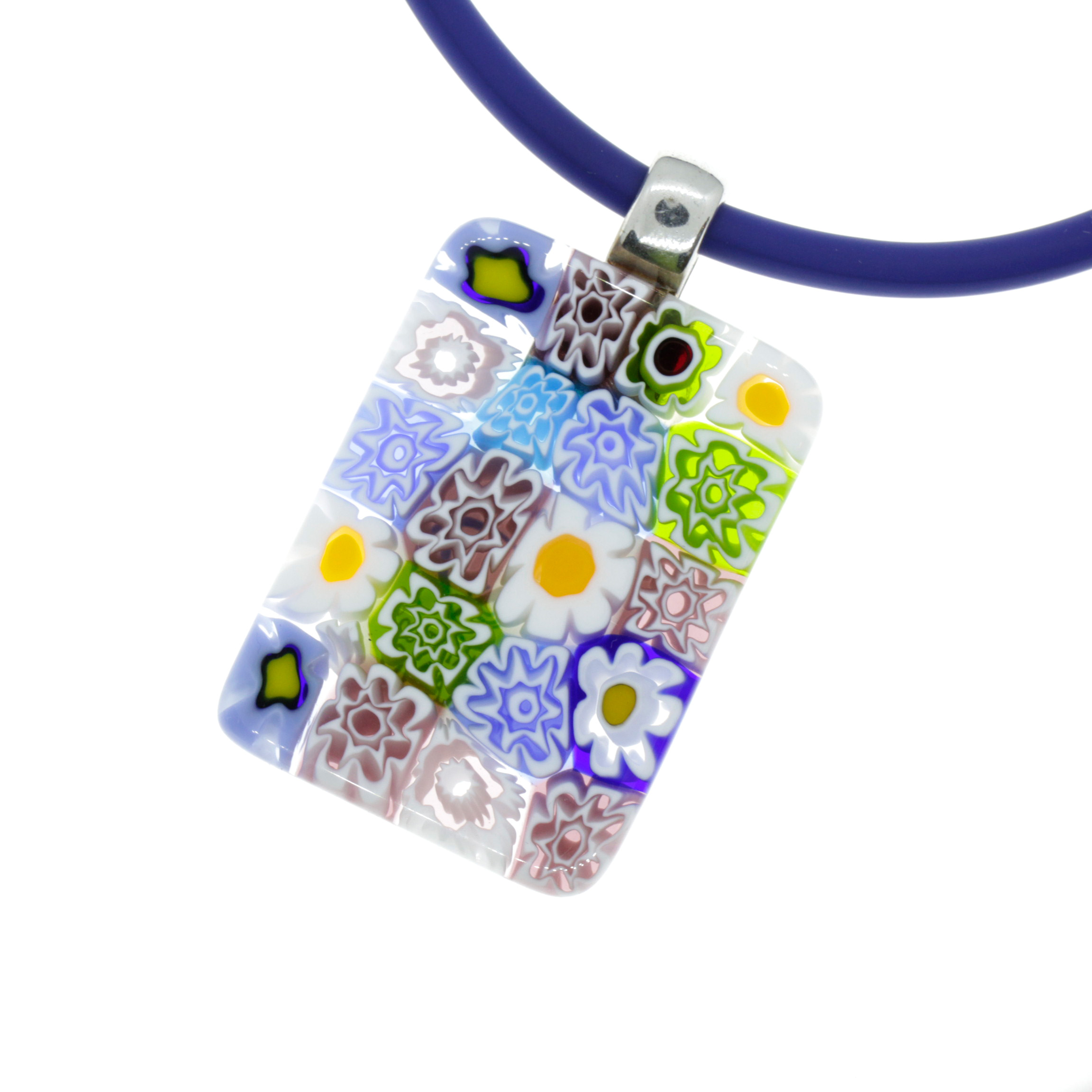 Rechteck Anhänger "Ameno" Murano Glas Mille Fiori-Pastell bunt