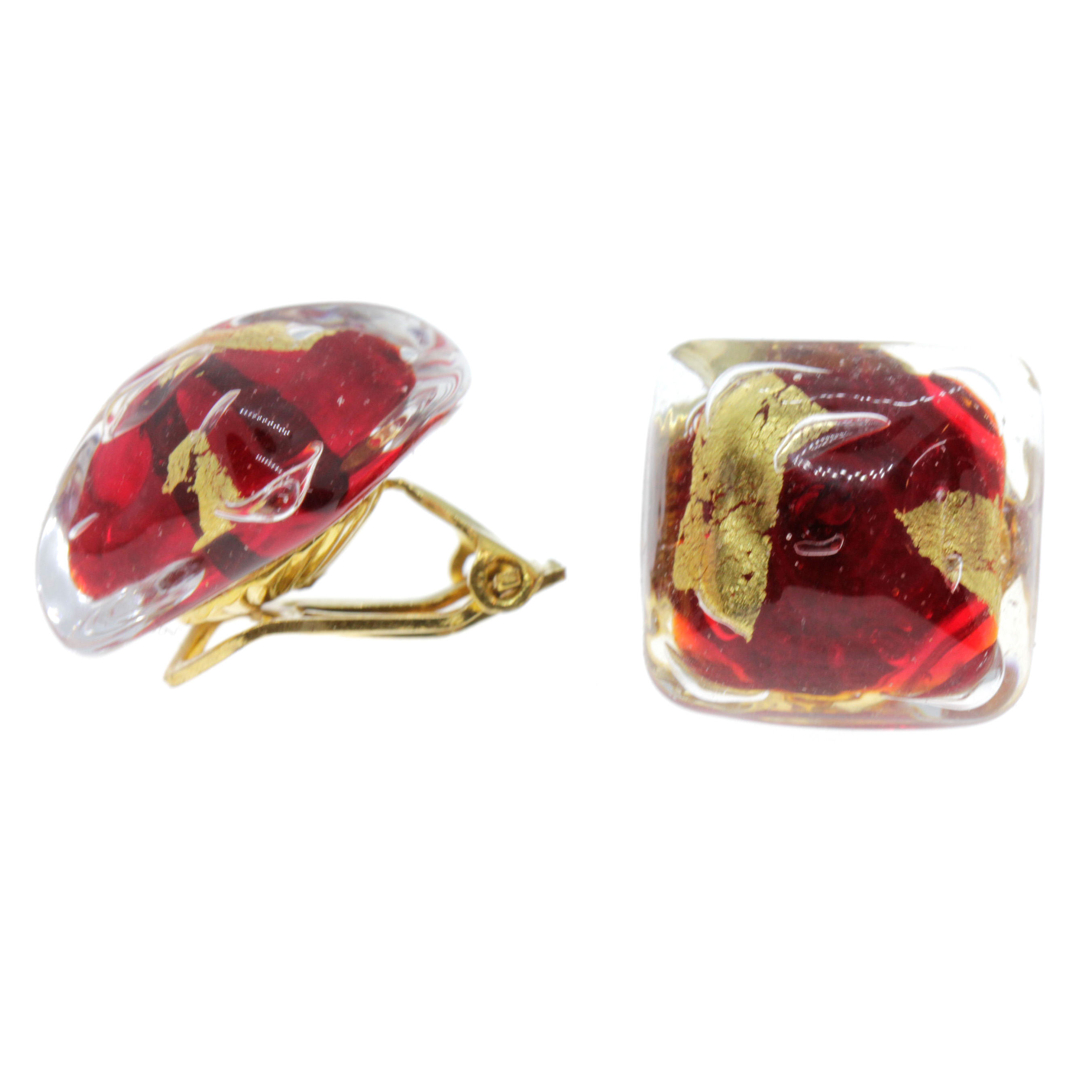 Ohrclip aus echtem Muranoglas  "Mandy"-rot gold