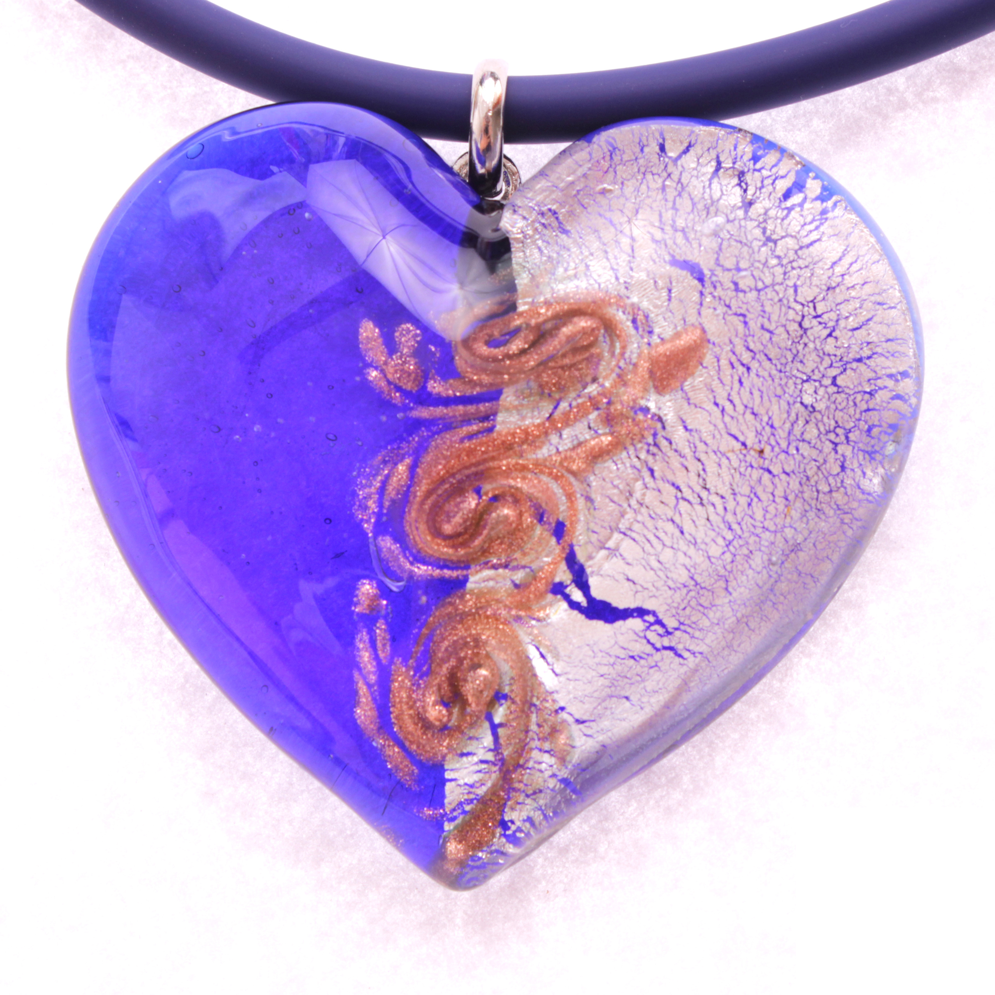 Traumhaft schönes großes Muranoglas Herz "Alto Girello II"-blau-silber