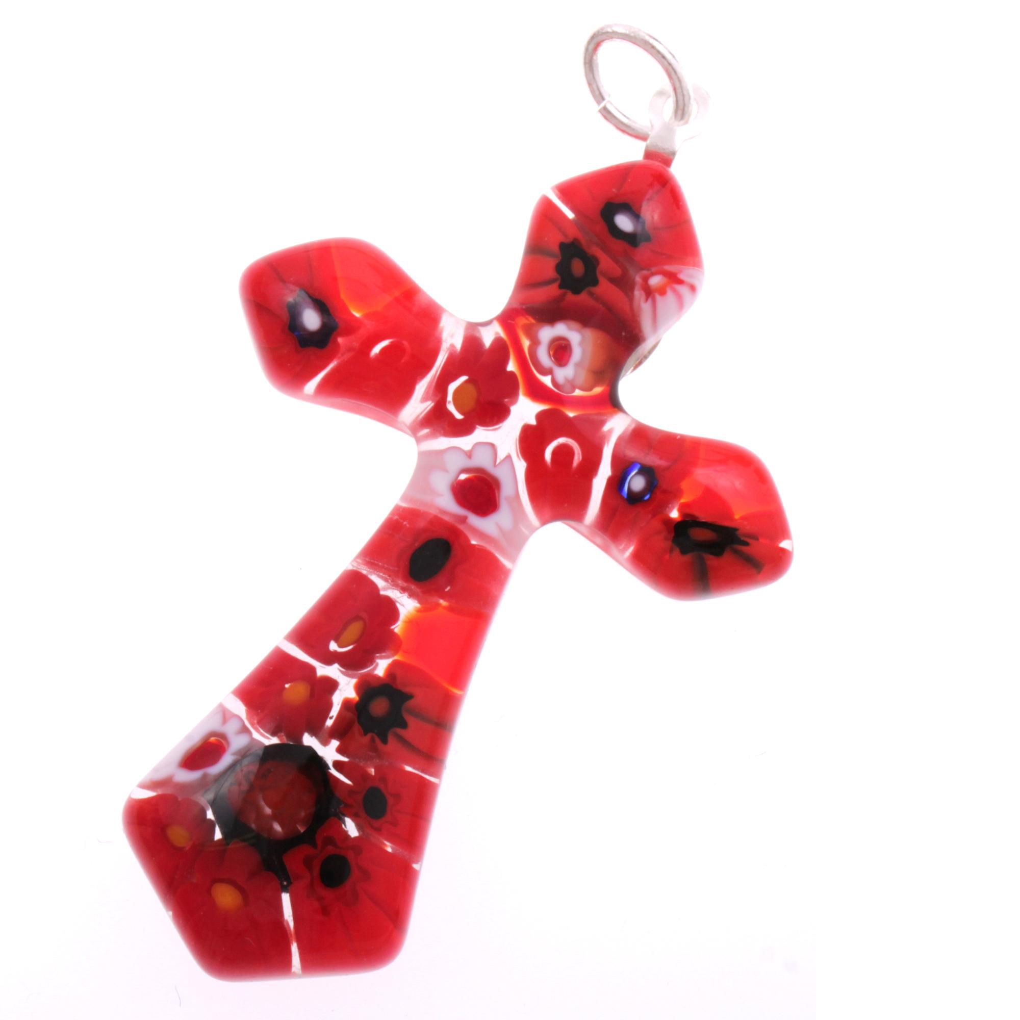 Wunderschönes Murano Glas Kreuz "Gotico" Mille Fiori Anhänger -rot