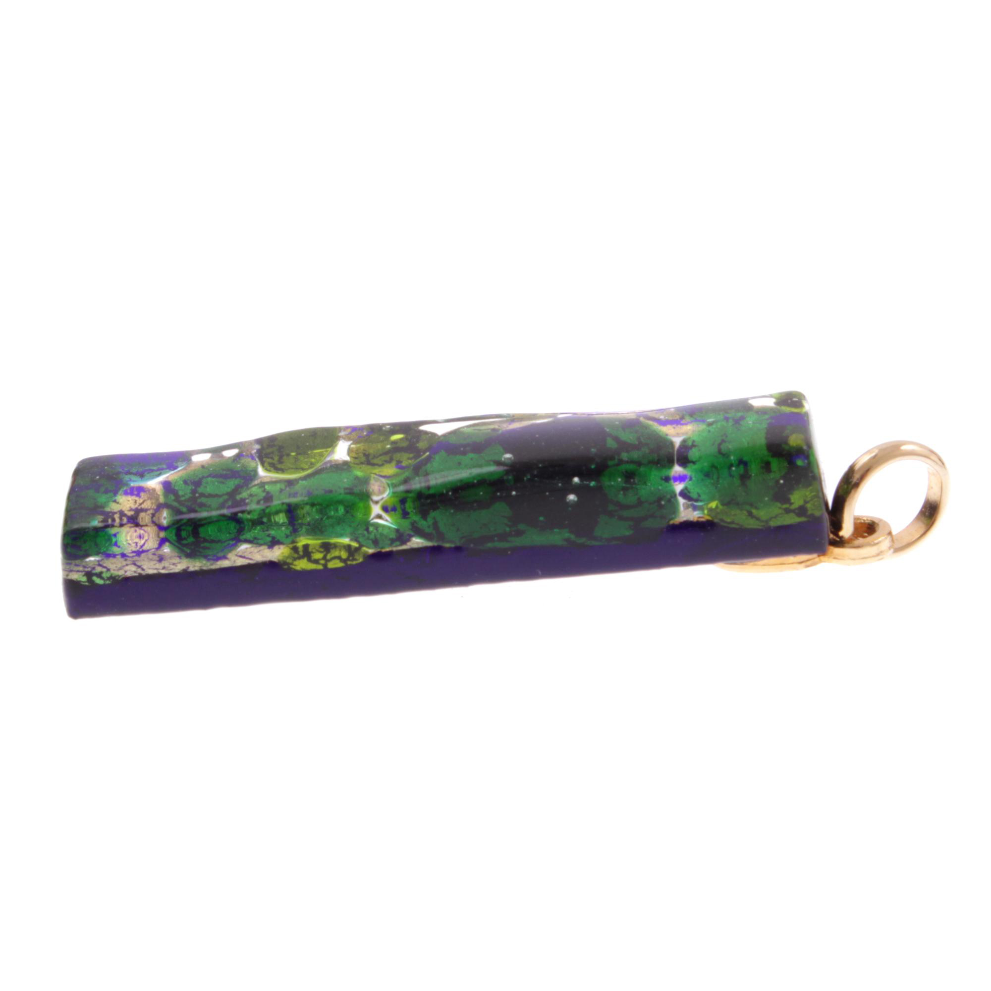 Murano Glas Anhänger Baguette "Bastone"-grün-gold