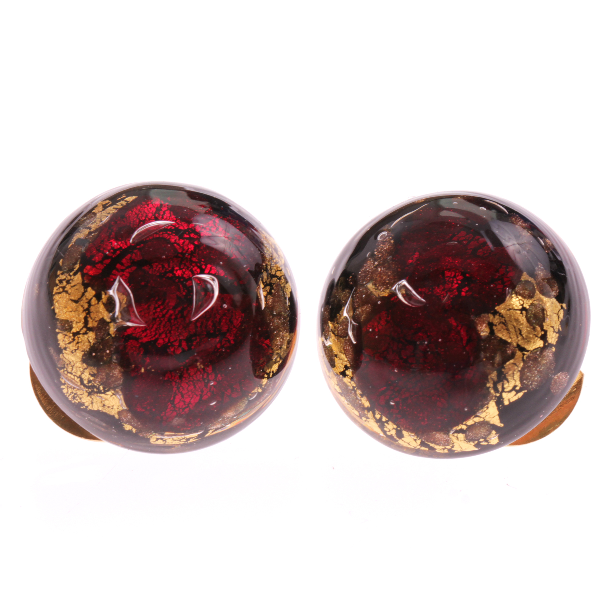 Moderner Ohrclip aus edlem Muranoglas Model "Fenna" -rot-gold Moderner Ohrclip aus edlem Muranoglas Model "Fenna" -rot-gold