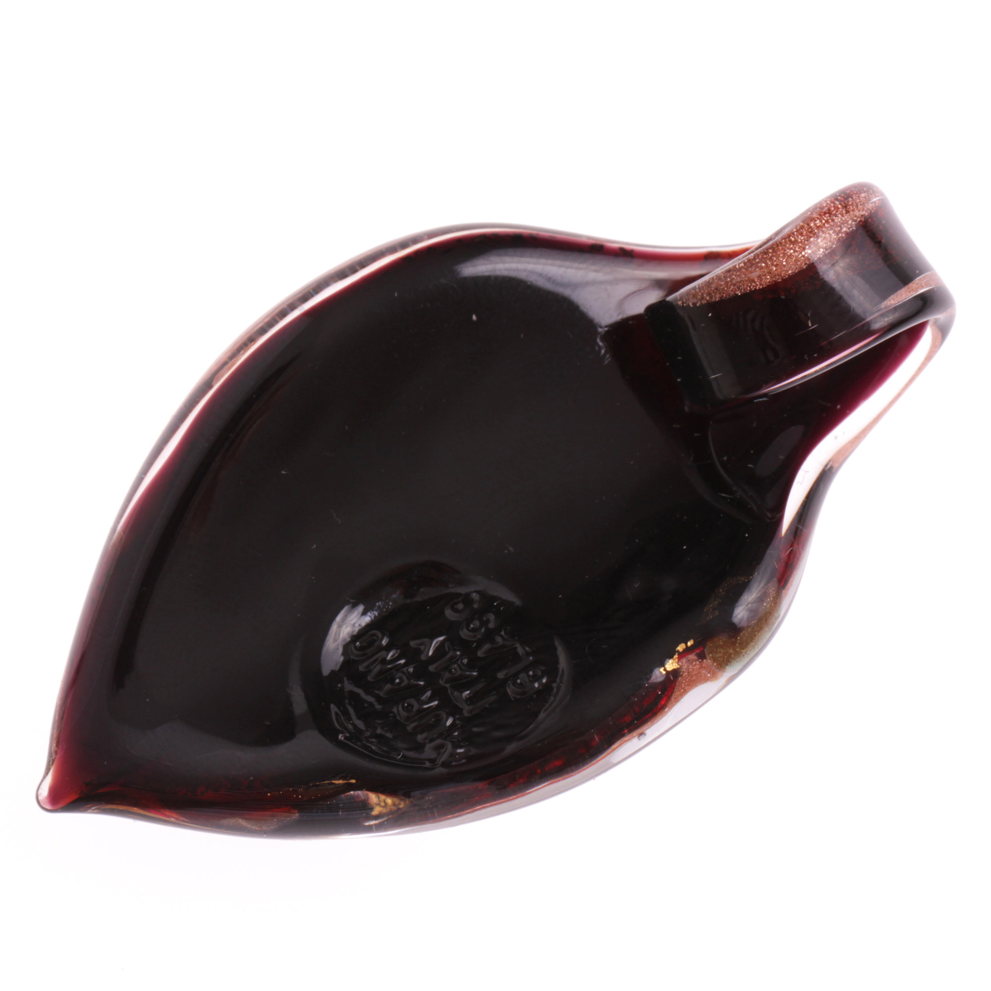 Feines kleines Murano Glas Blatt "Pala" Anhänger-schw rot gold