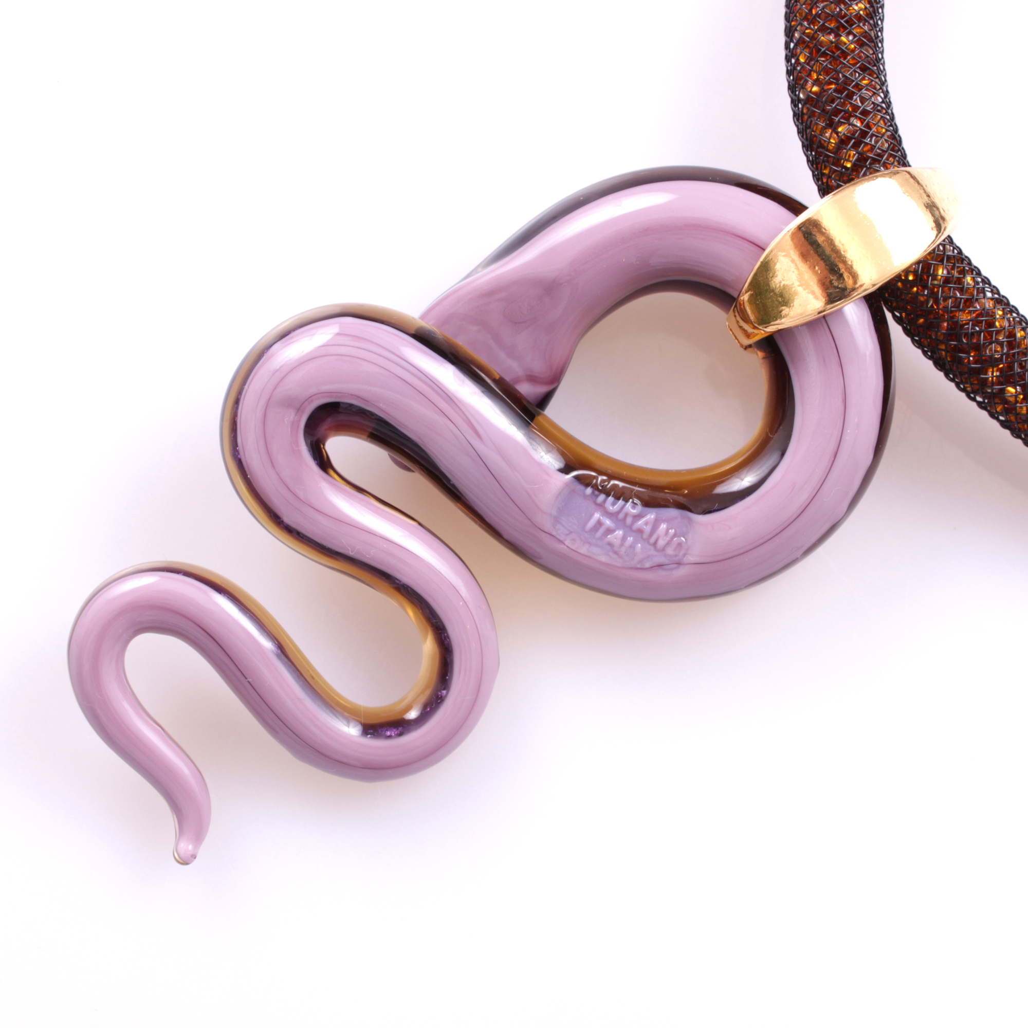 Super Collier "Coda Grande Deluxe" Finest Murano Glas-lila-kupfer