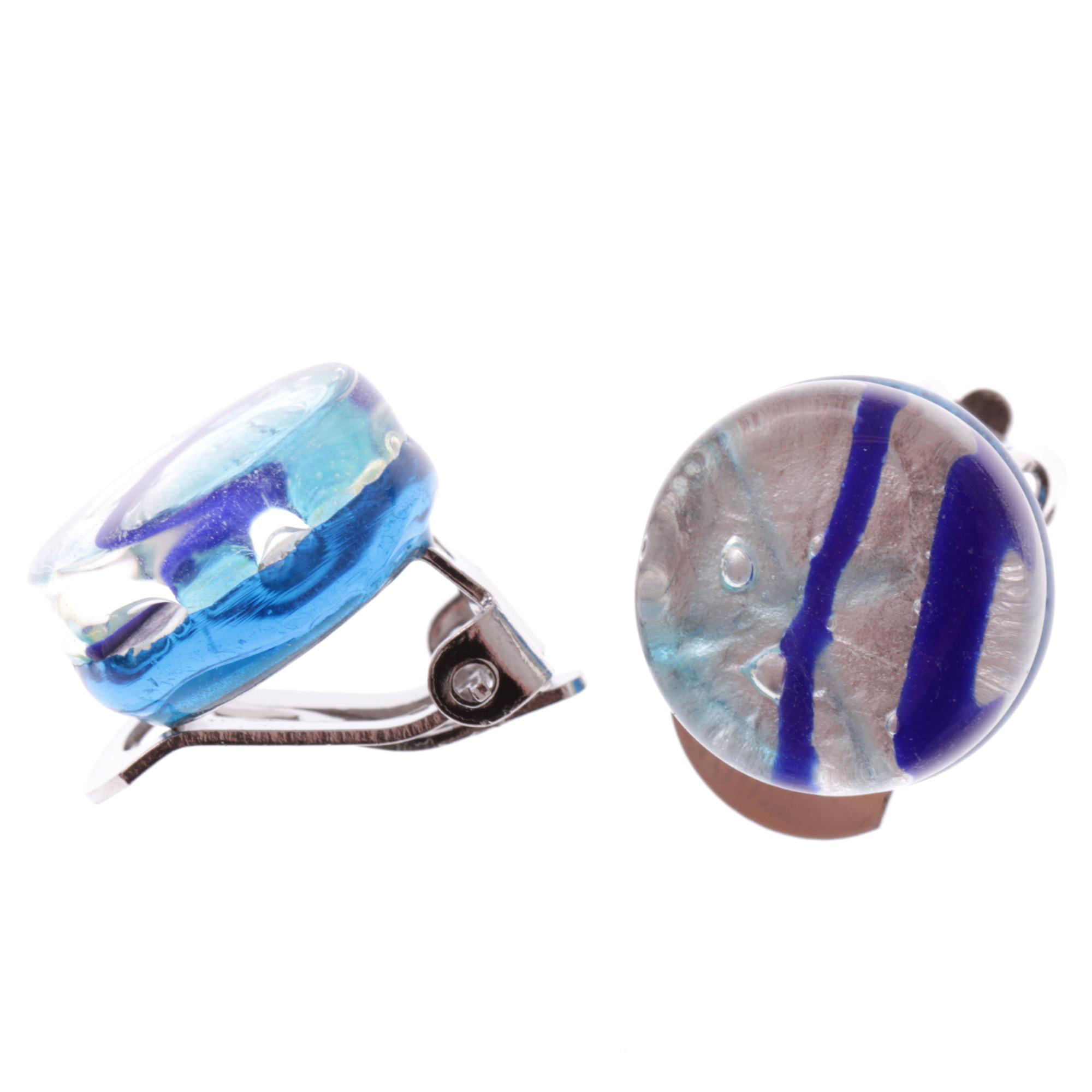 Murano Glas Ohrclip "Janne" Ohrschmuck-blau-silber