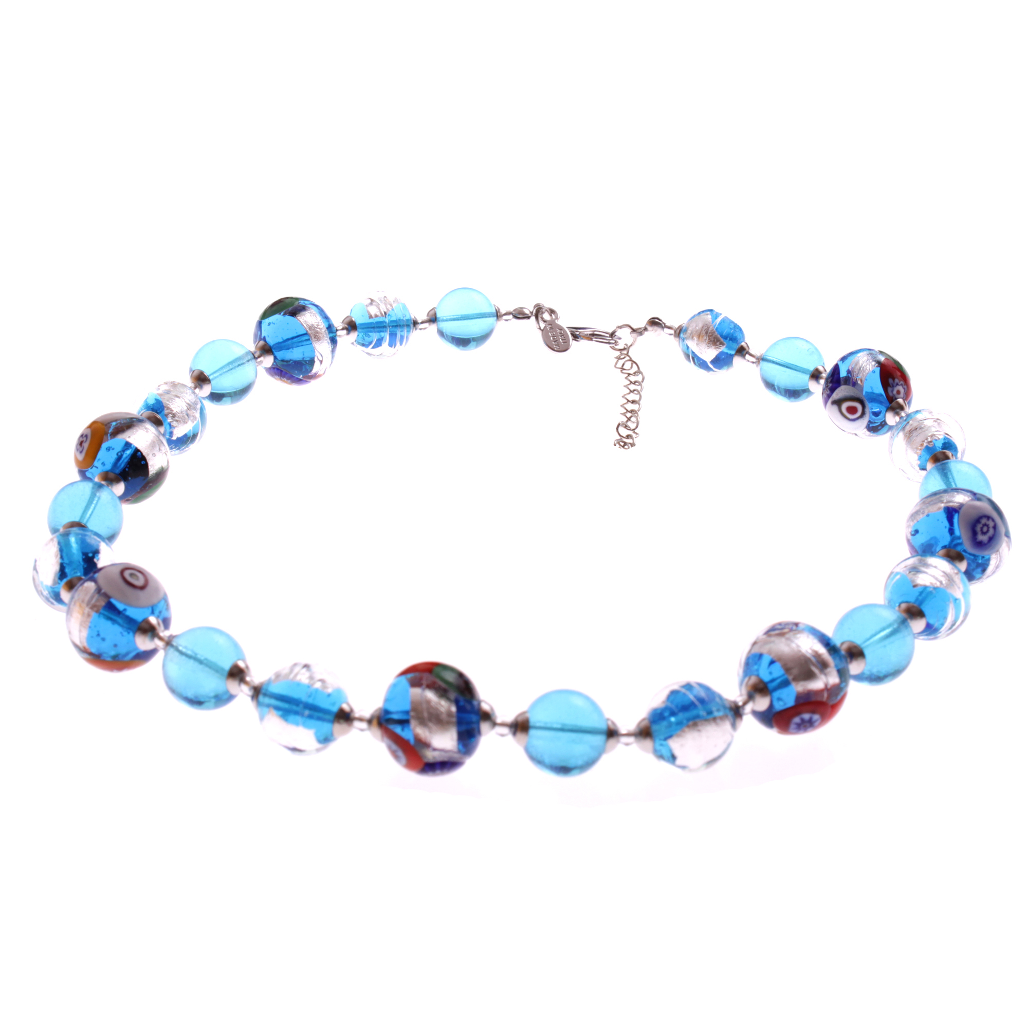 Exklusives Mille Fiori Collier Model "Birna" -blau-silber