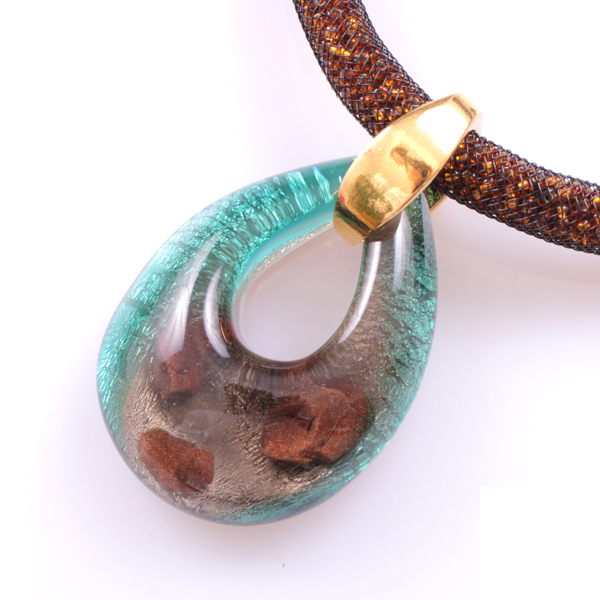 Wow! Dieses Murano Glas Collier "Drop Deluxe" ist ein Traum!-türkis-kupfer