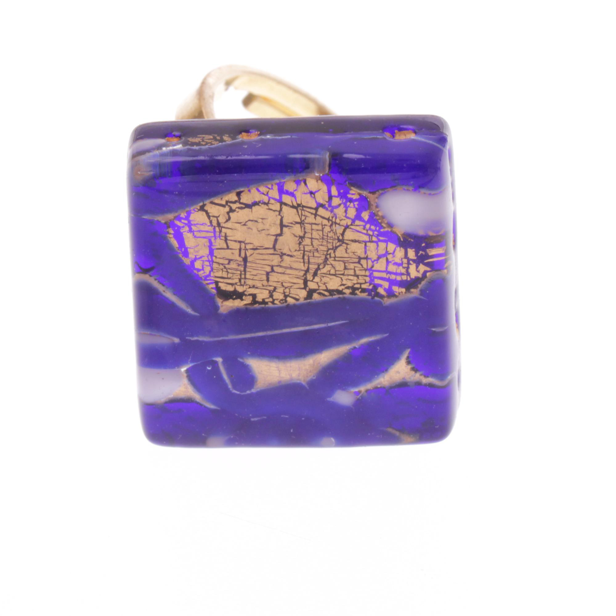 Quadratischer Murano Glas Ring "Violetta"-gold-dunkelblau