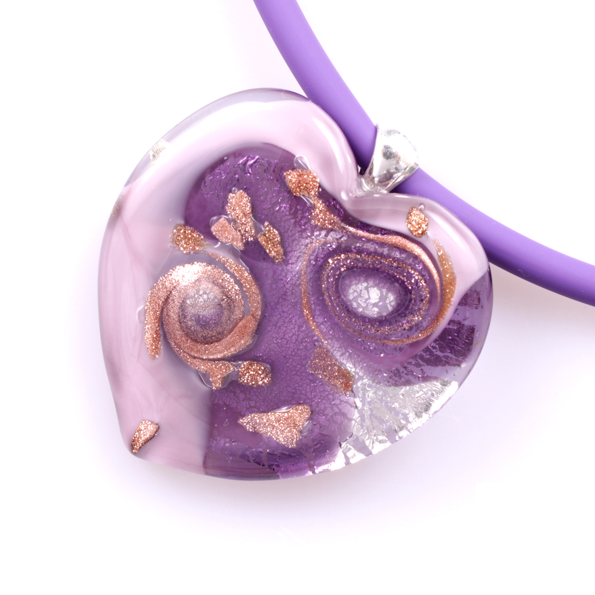 Edles Murano Glas Herz " Valencia" inkl. Kette-amethist-silber